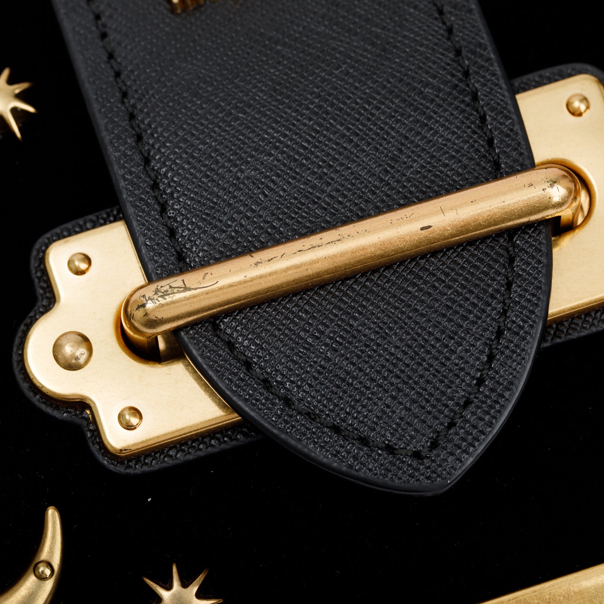 Prada Black Velvet Saffiano Astrology Cahier Bag