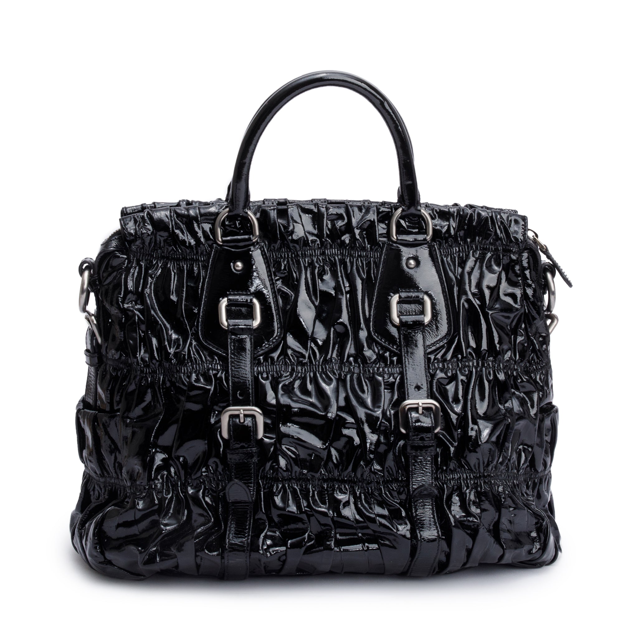 Prada Black Vernice Gaufre Shopping Tote w/ Strap & Authenticity Card