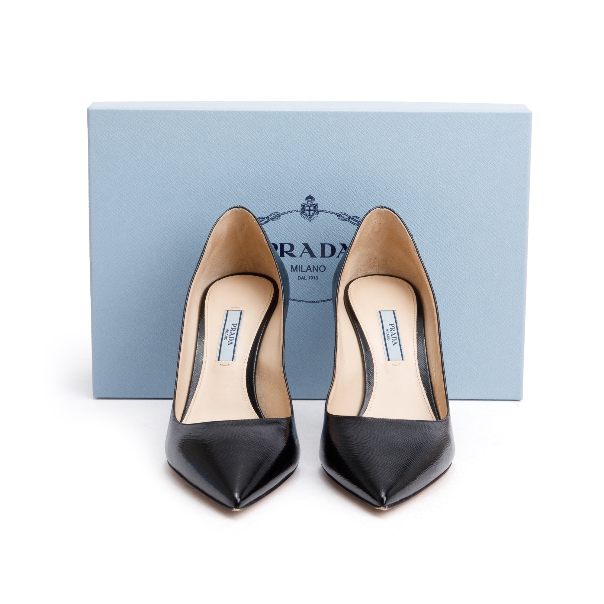 Prada Black Vernice St. Saffiano Leather Calzature Donna Pumps