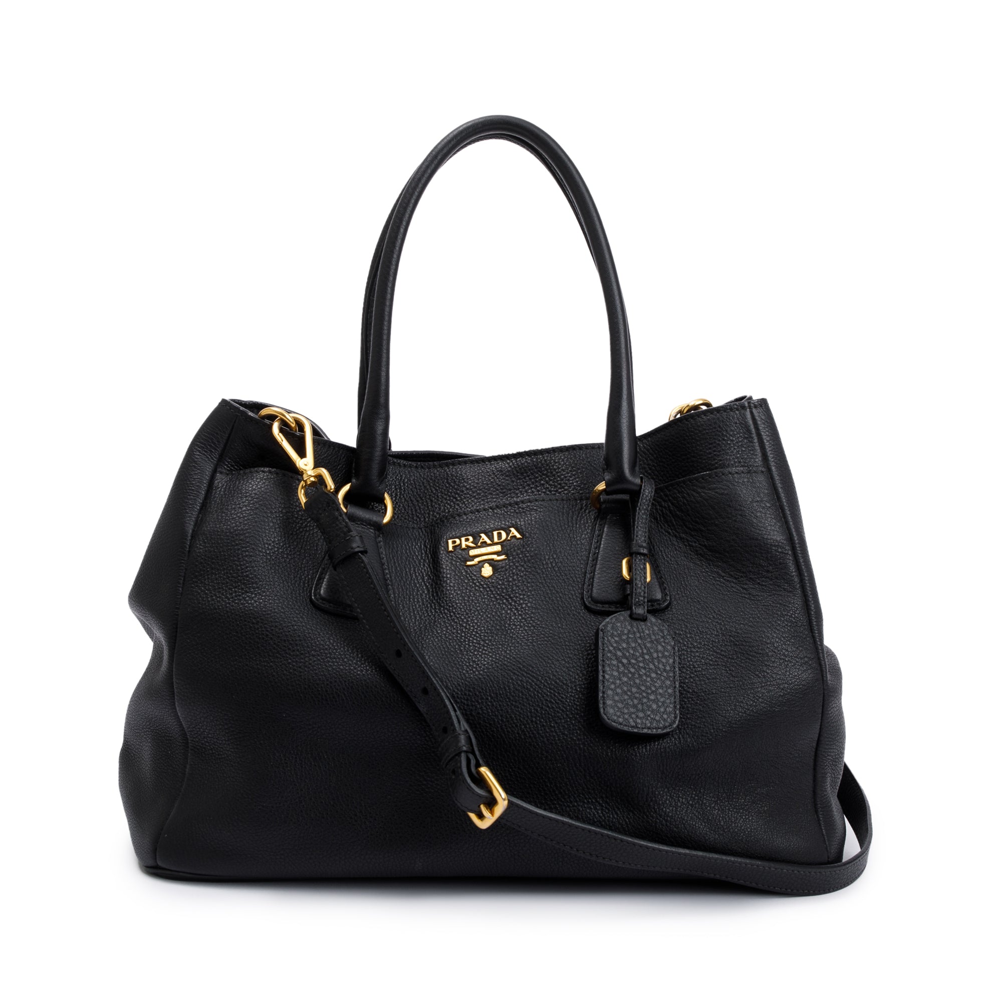 Prada Black Vitello Daino Convertible Tote w/ Strap
