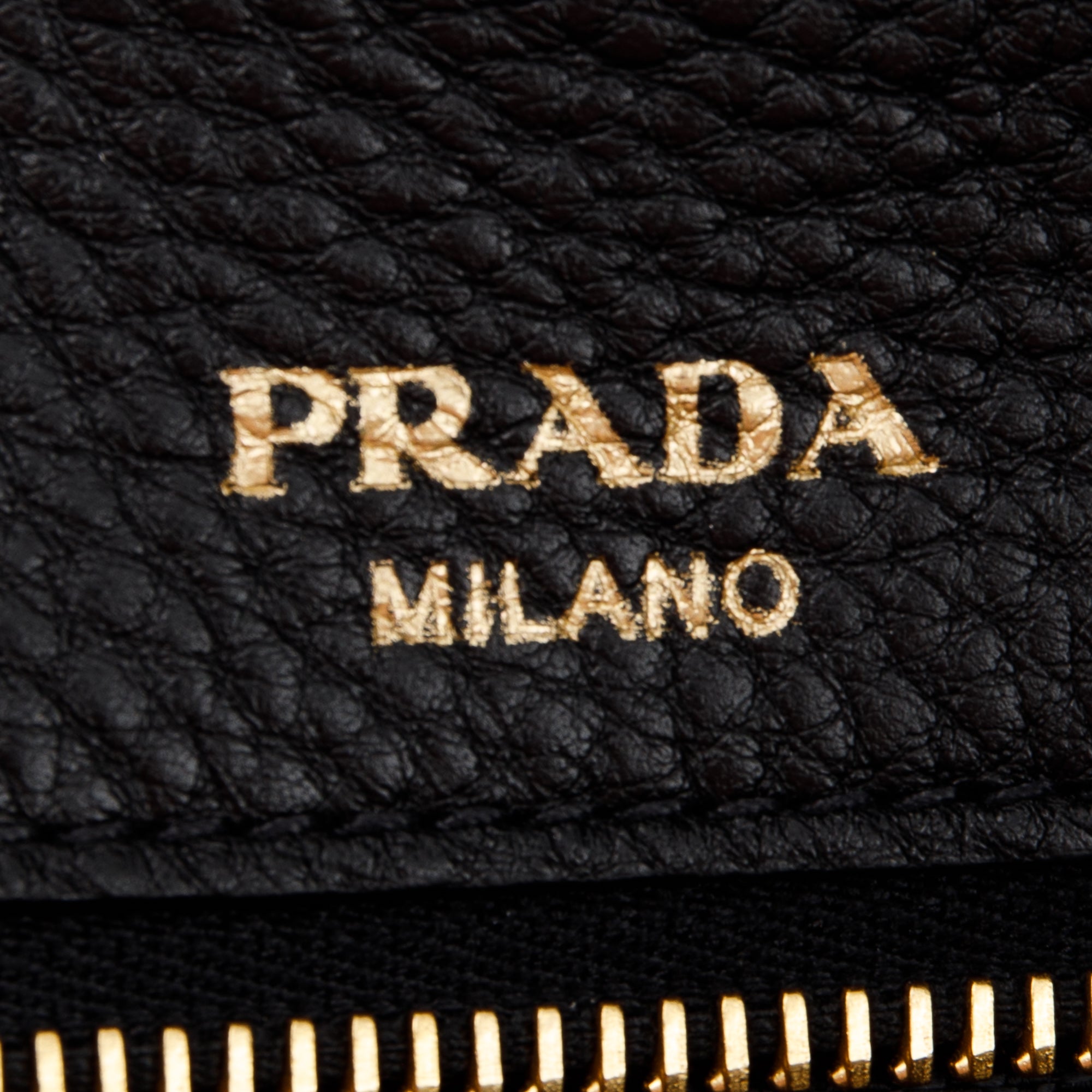 Prada Black Vitello Daino Front Pocket Shopping Tote