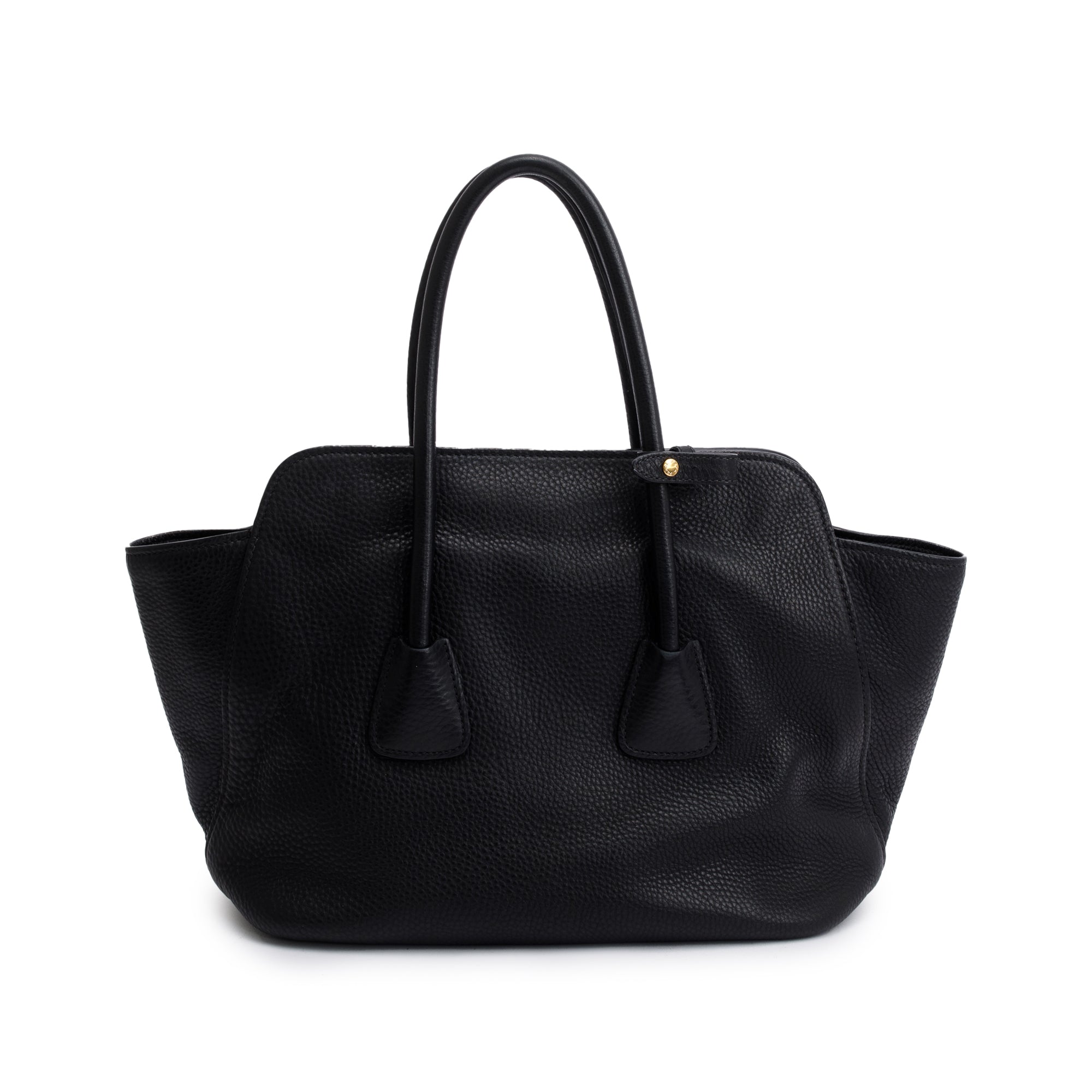 Prada Black Vitello Daino Handle Tote Bag w/ Strap