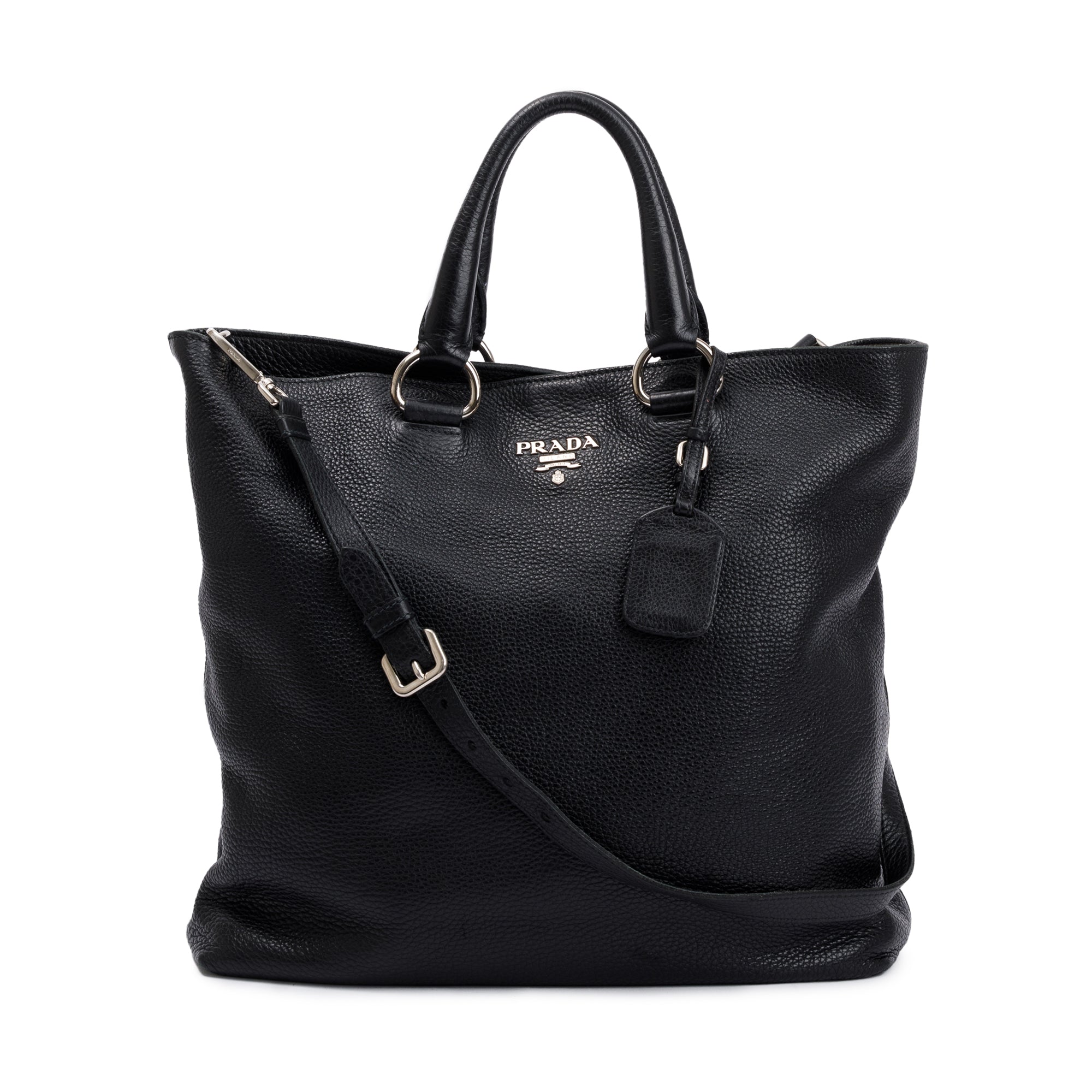 Prada Black Vitello Daino Leather Large Shopping Tote w/ Strap