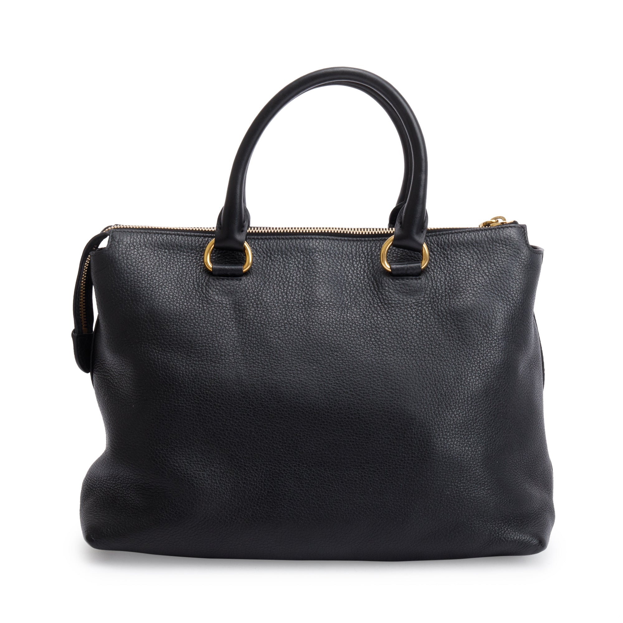 Prada Black Vitello Daino Leather Pocket Zip Tote w/ Strap & Receipt