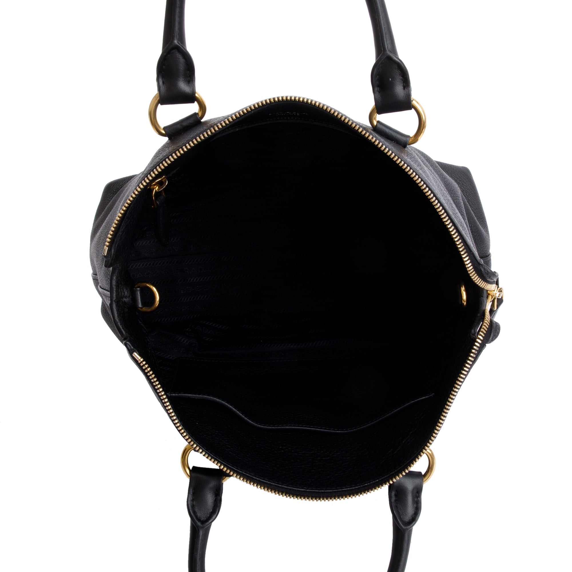 Prada Black Vitello Daino Leather Pocket Zip Tote w/ Strap & Receipt