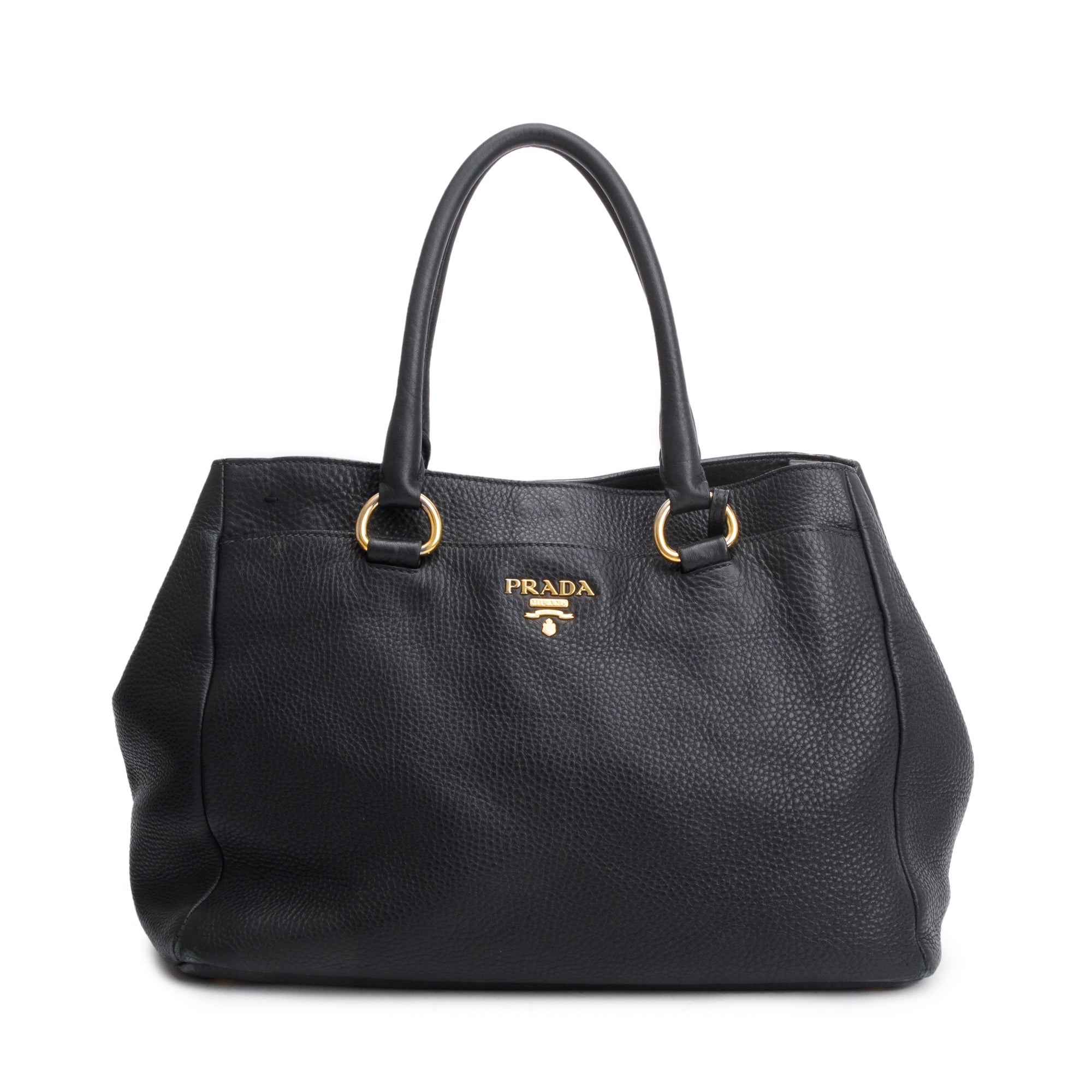 Prada Black Vitello Daino Leather Shoulder Bag w/ Strap