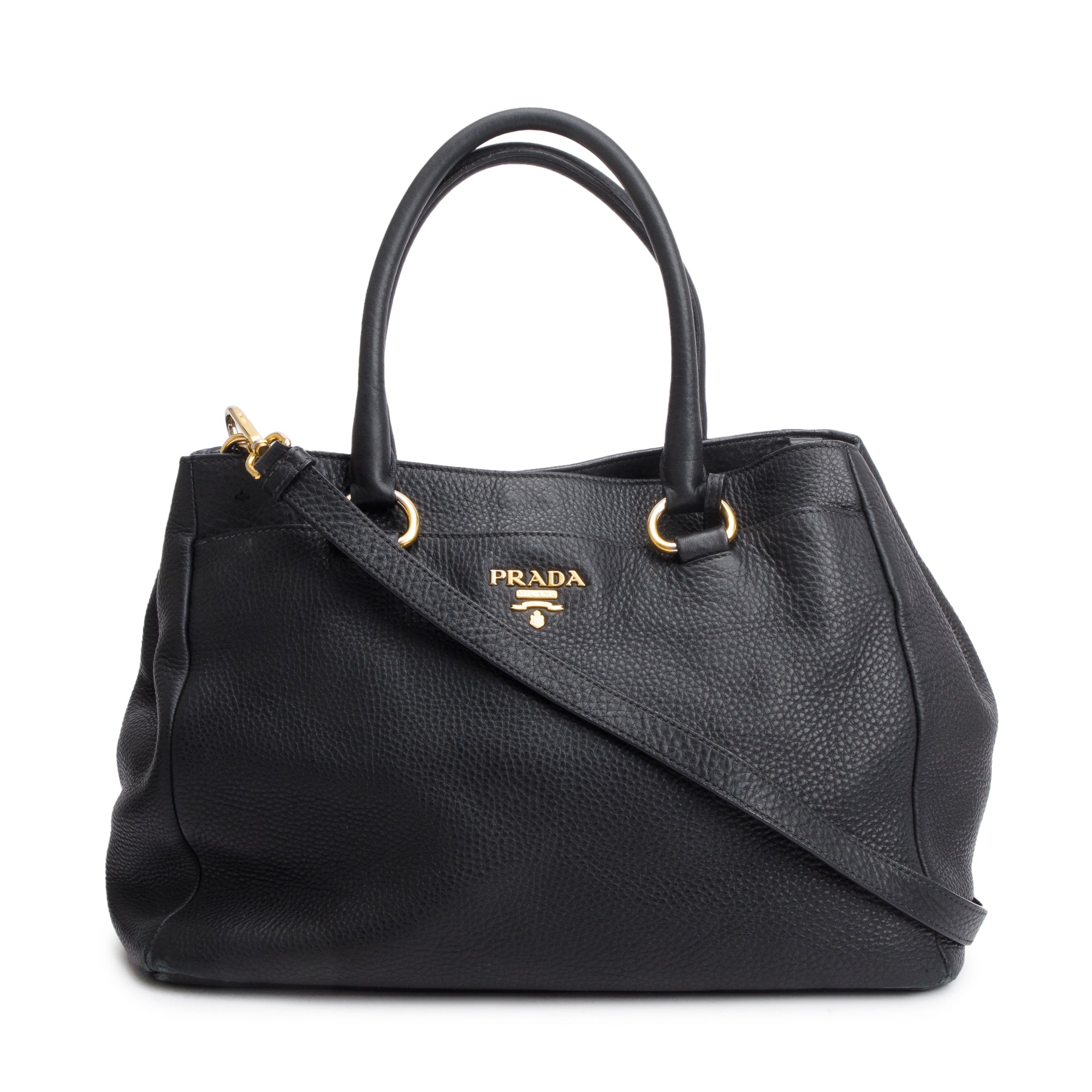 Prada Black Vitello Daino Leather Shoulder Bag w/ Strap