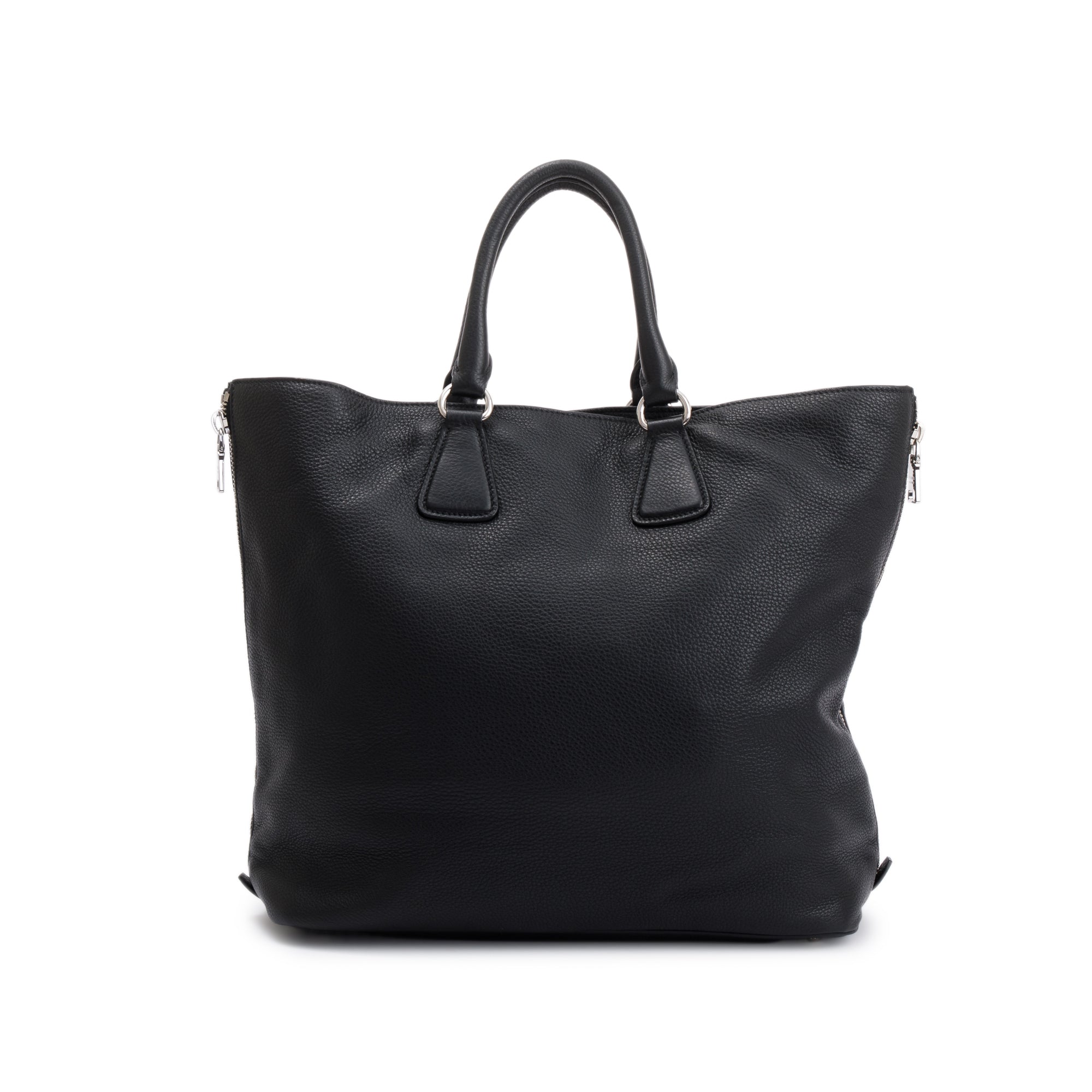 Prada Black Vitello Daino Leather Side Zip Shopping Tote w/ Strap