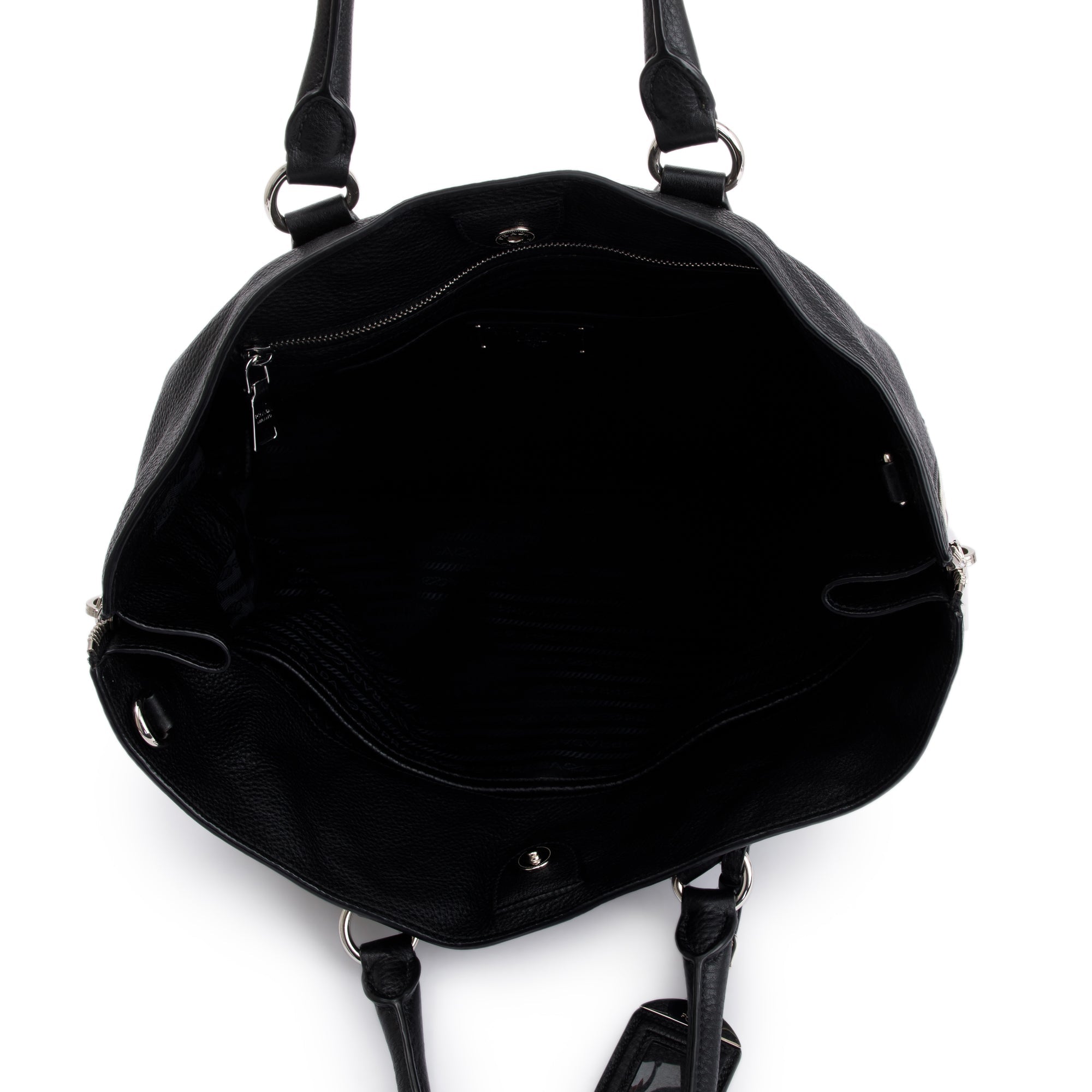 Prada Black Vitello Daino Leather Side Zip Shopping Tote w/ Strap