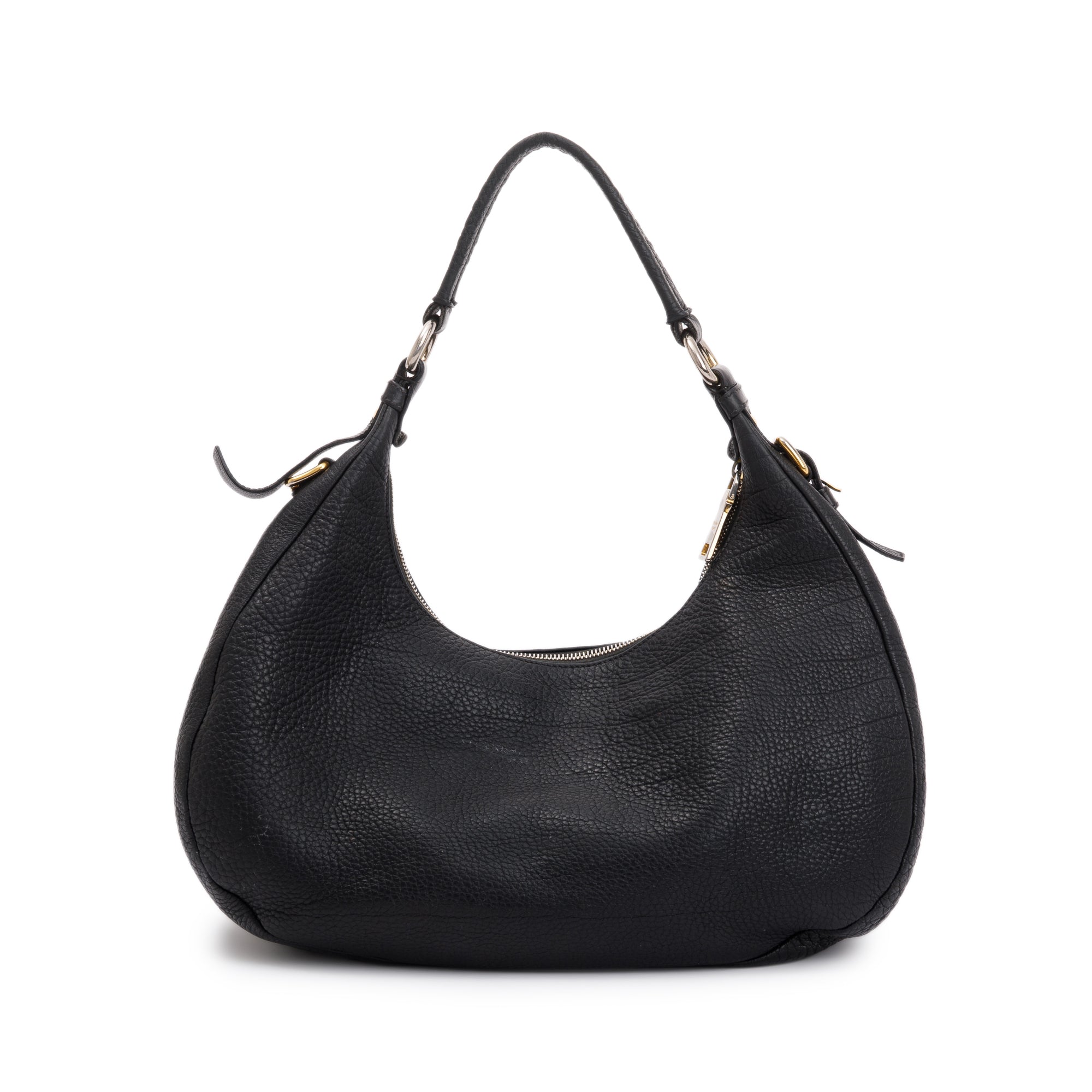 Prada Black Vitello Daino Leather Zip Top Hobo
