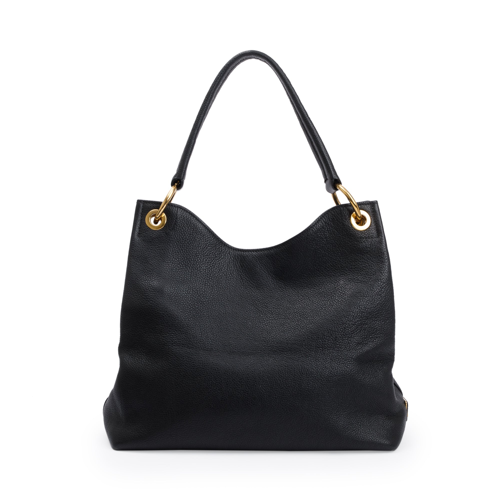 Prada Black Vitello Daino Medium Logo Embossed Hobo Bag