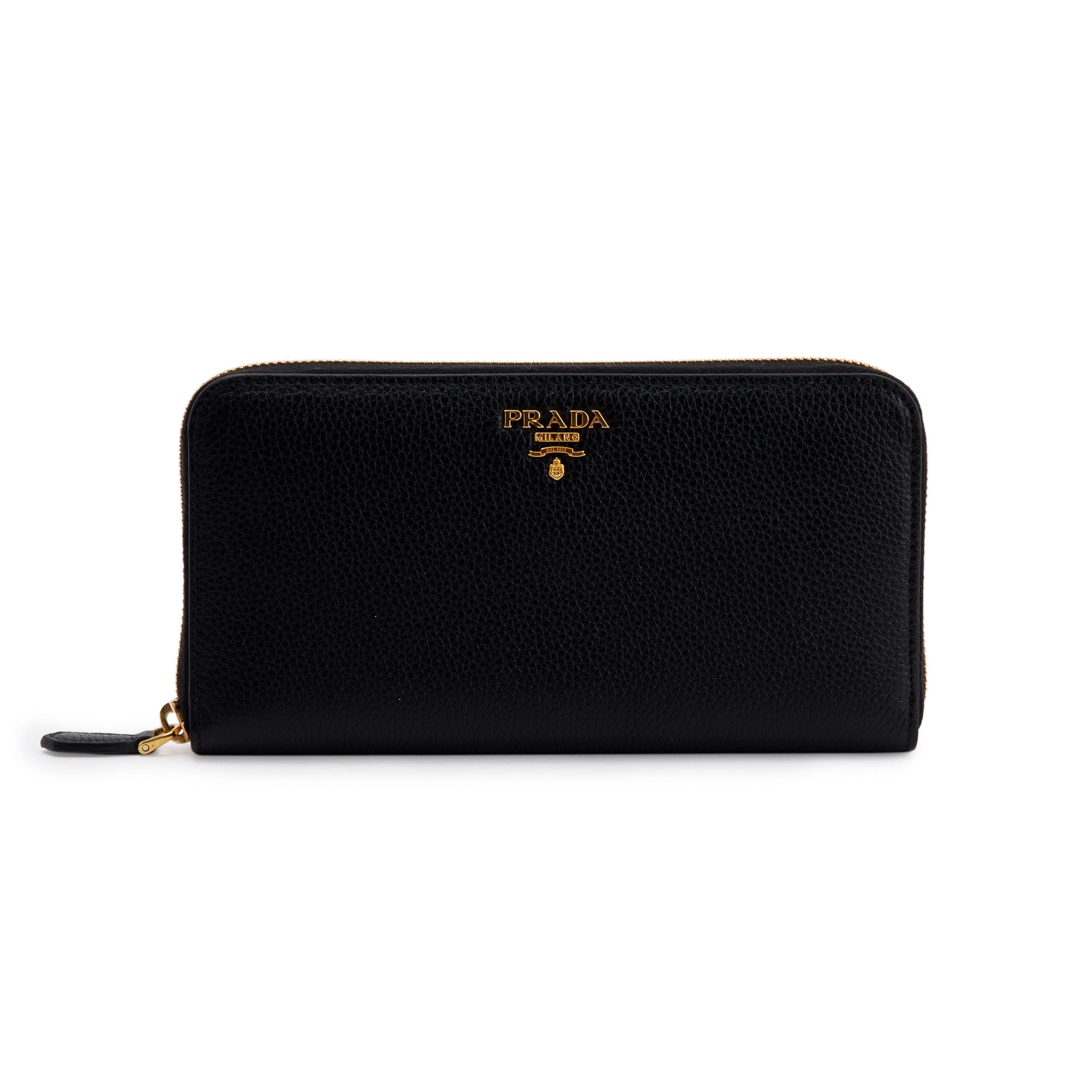 Prada Black Vitello Daino Zip Around Wallet w/ Box & Authenticity card
