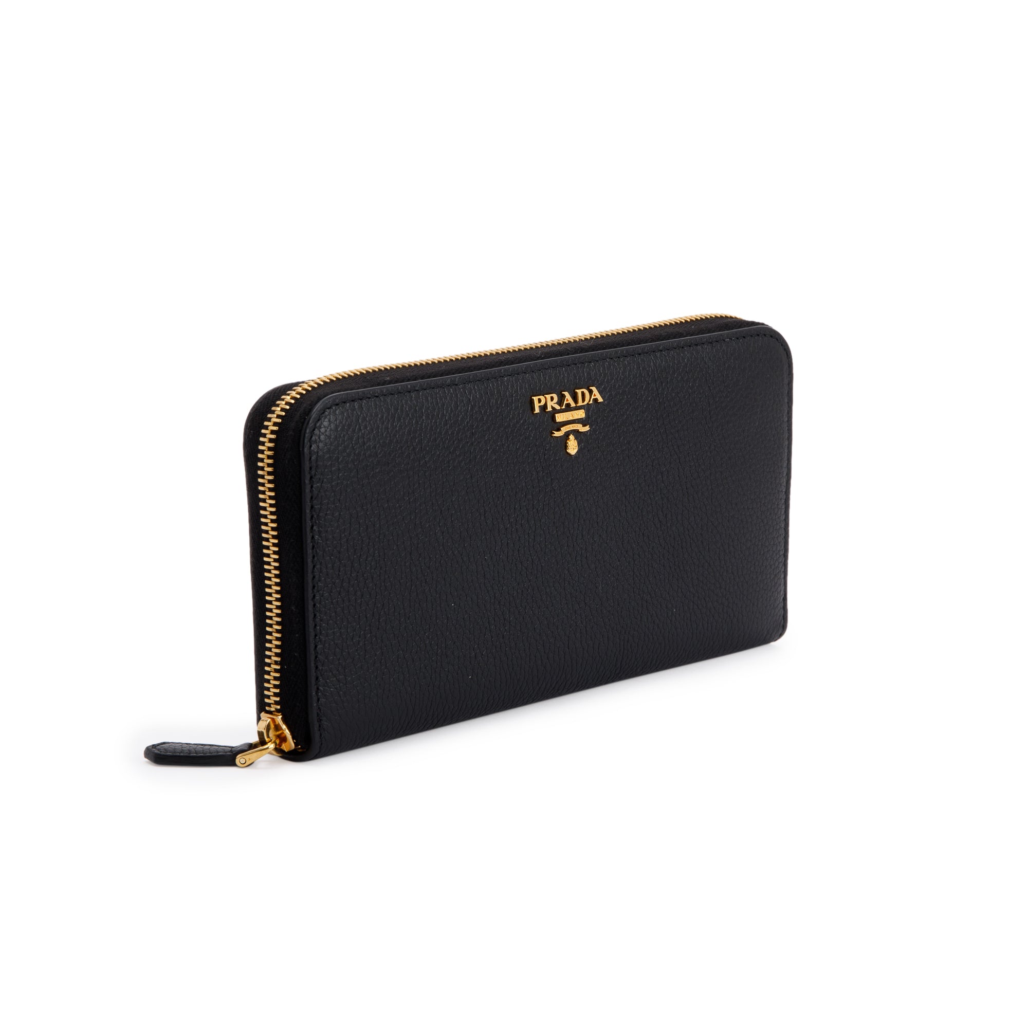 Prada Black Vitello Daino Zip Around Wallet w/ Box & Authenticity card