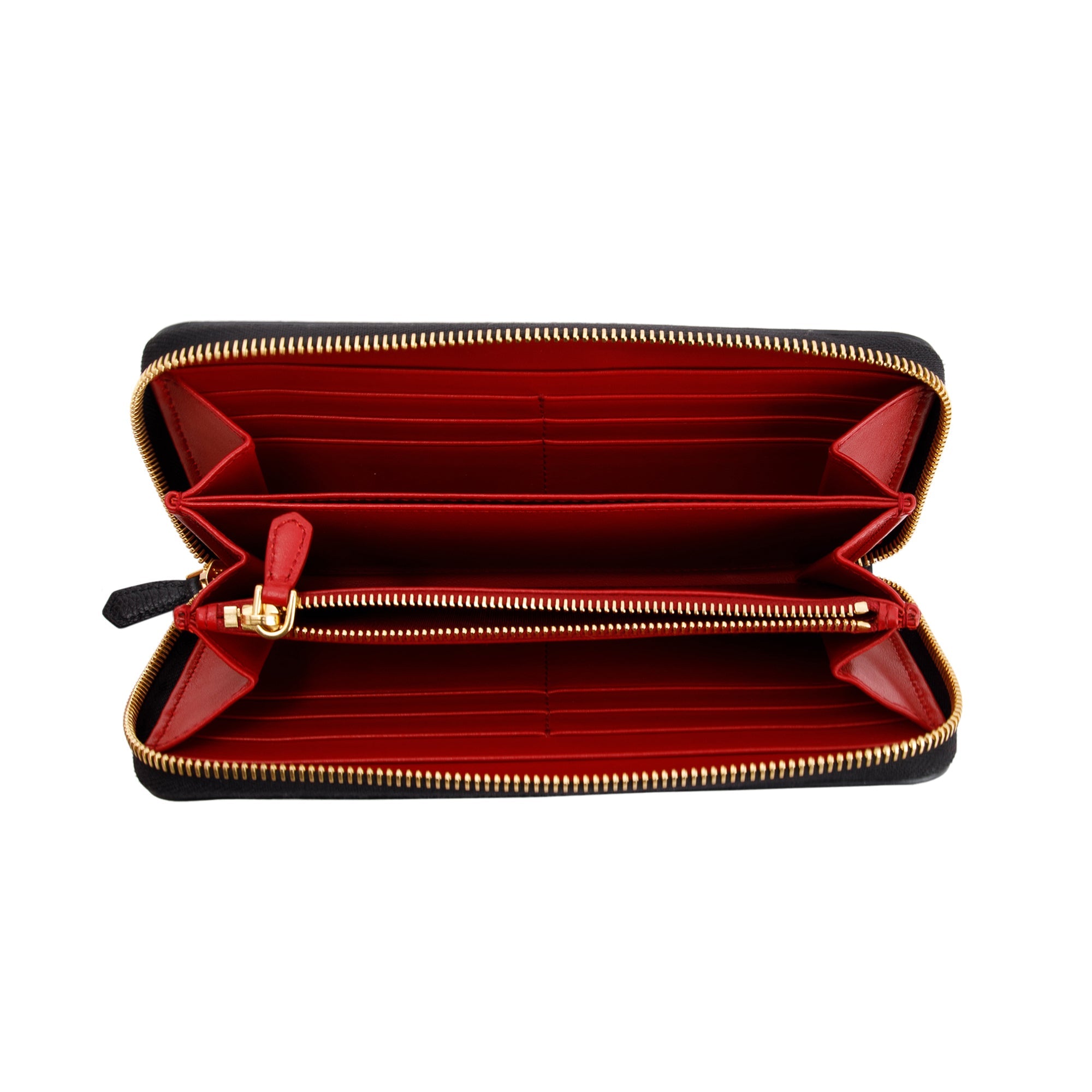 Prada Black Vitello Daino Zip Around Wallet w/ Box & Authenticity card