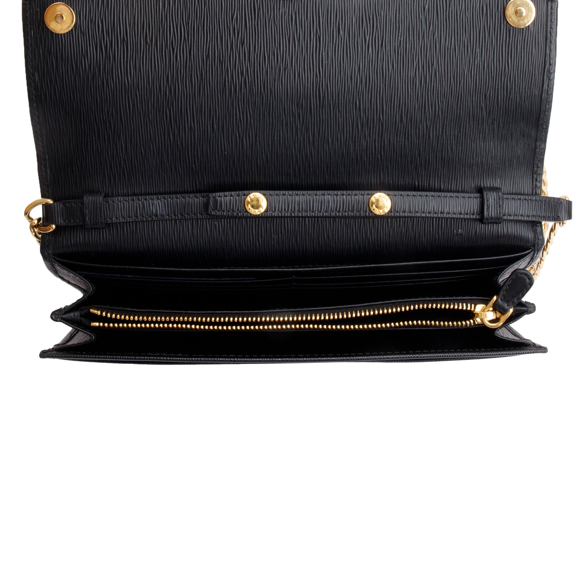 Prada Black Vitello Move Continental Wallet on Chain w/ Box