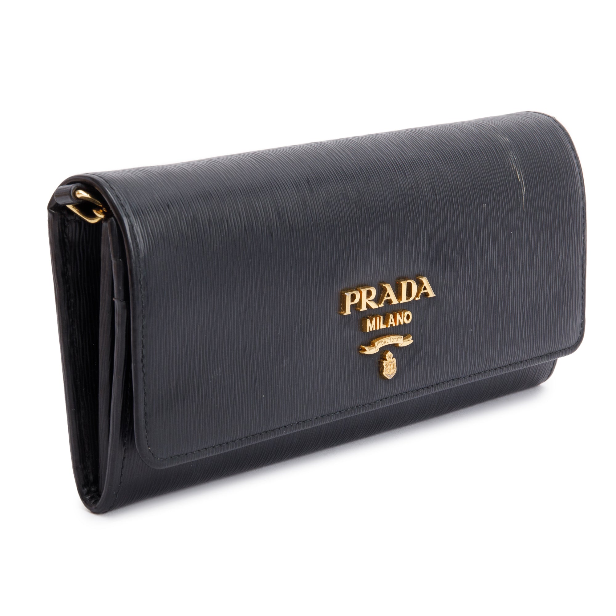 Prada Black Vitello Move Continental Wallet on Chain w/ Box