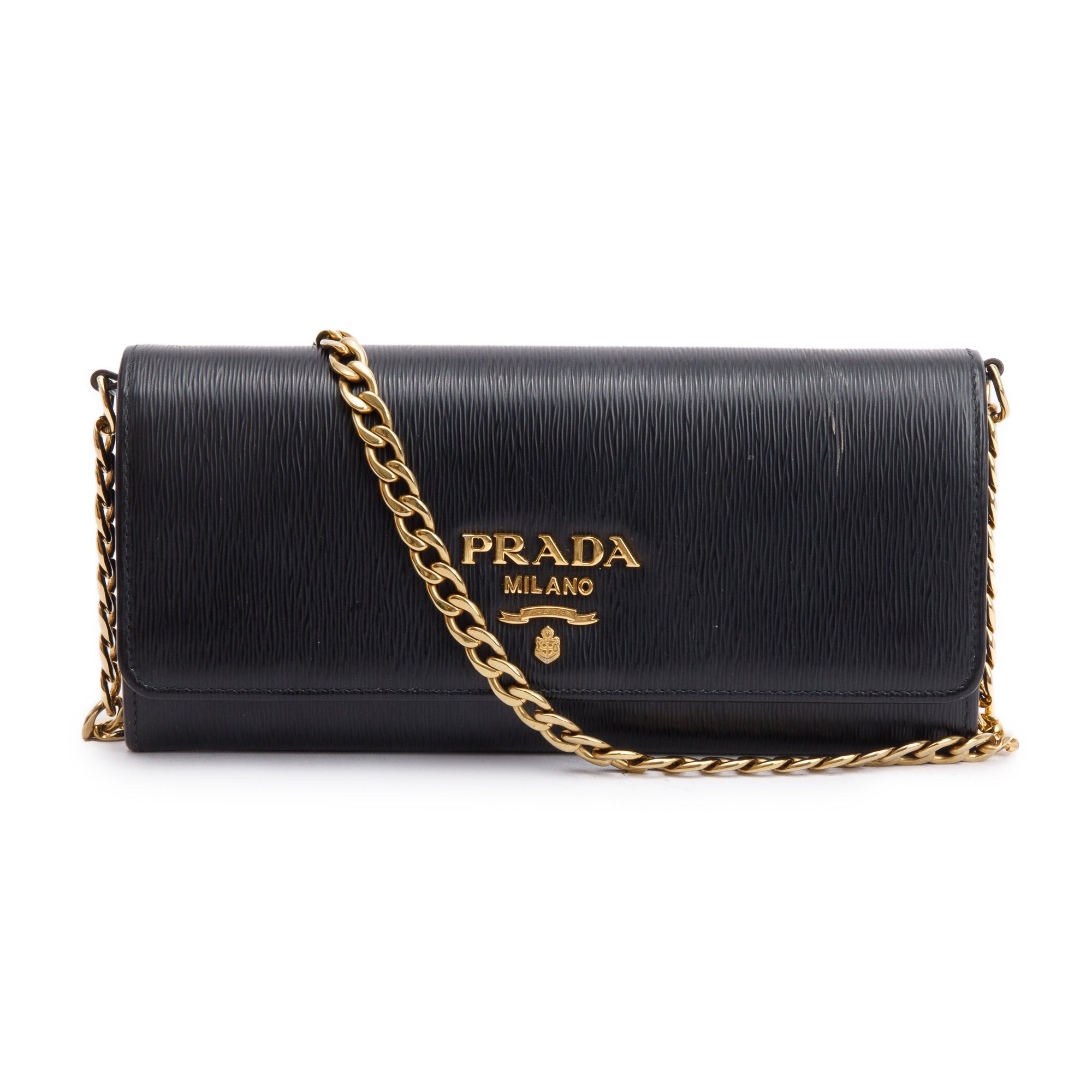 Prada Black Vitello Move Continental Wallet on Chain w/ Box
