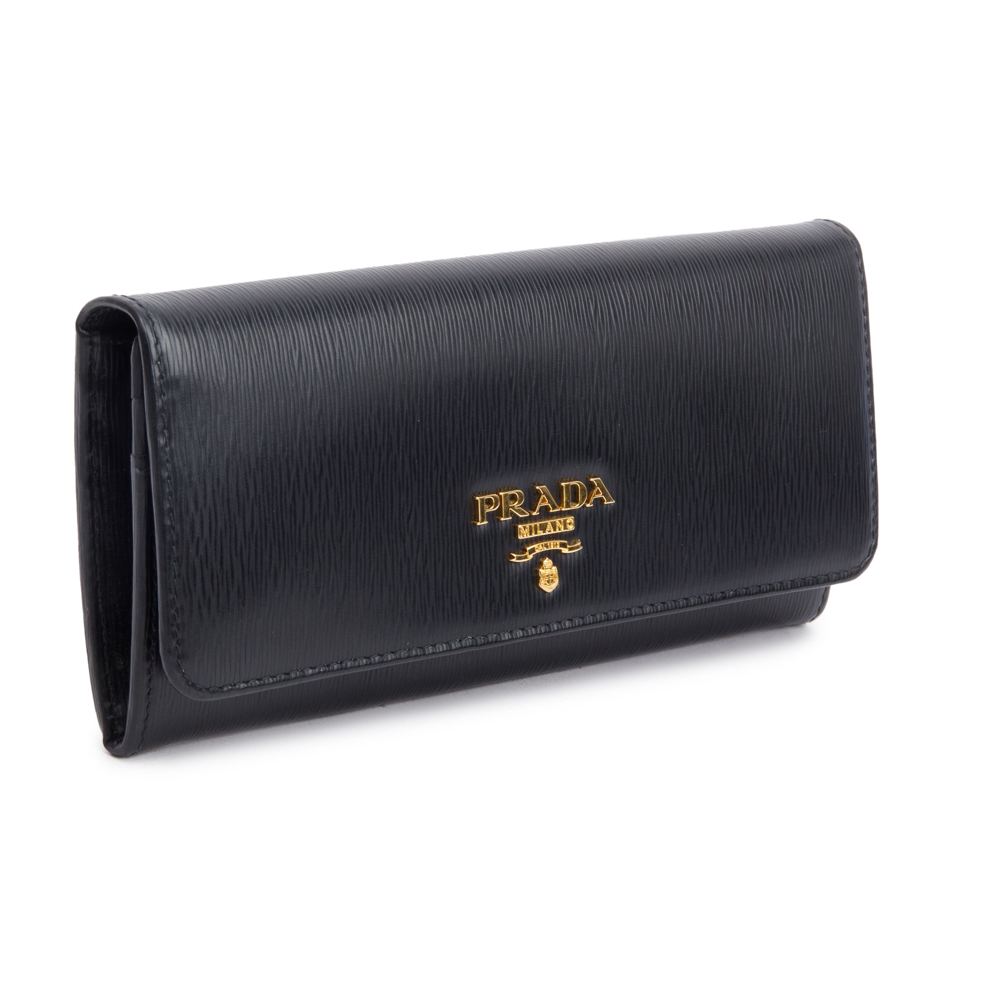 Prada Black Vitello Move Leather Continental Wallet w/ Box