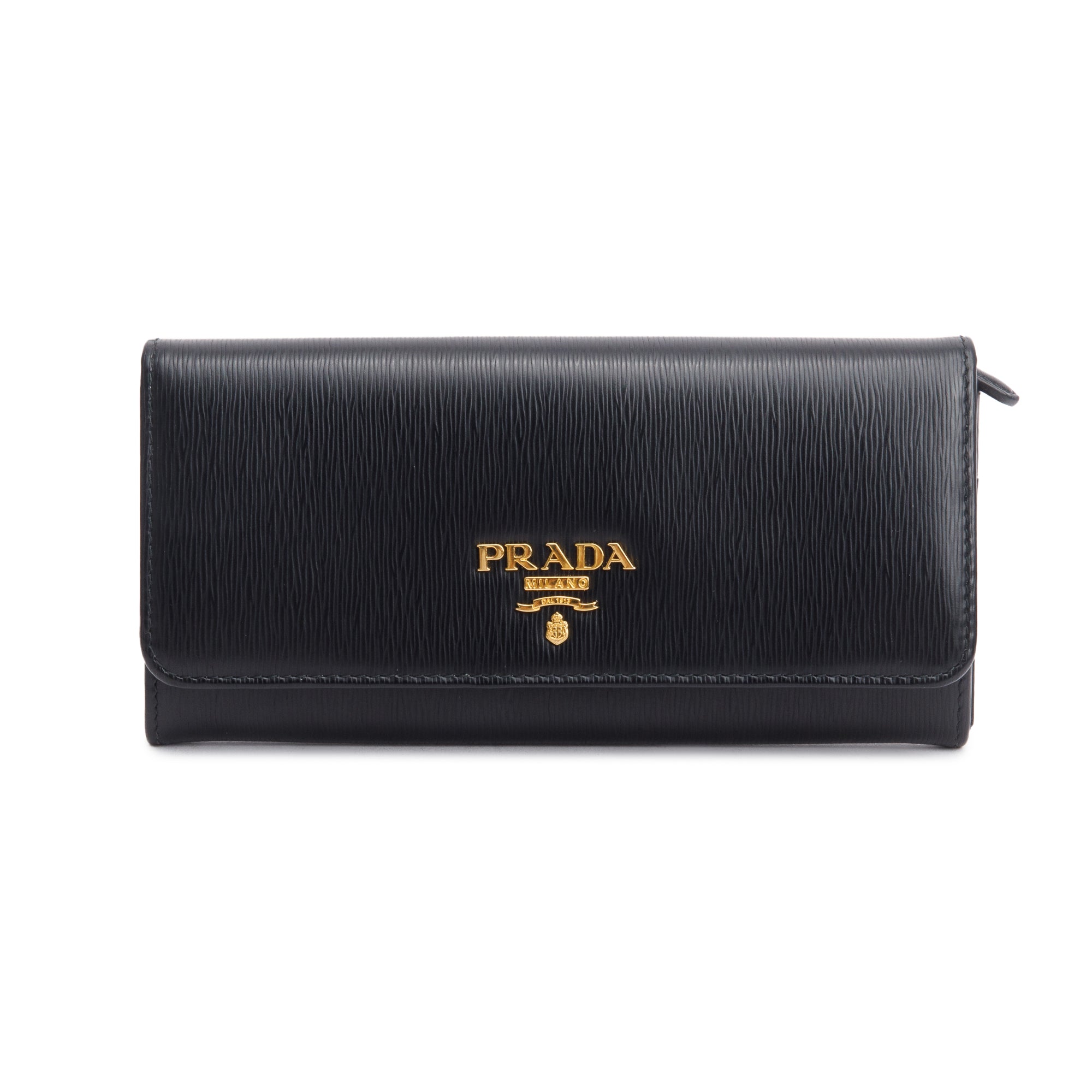 Prada Black Vitello Move Leather Continental Wallet w/ Box
