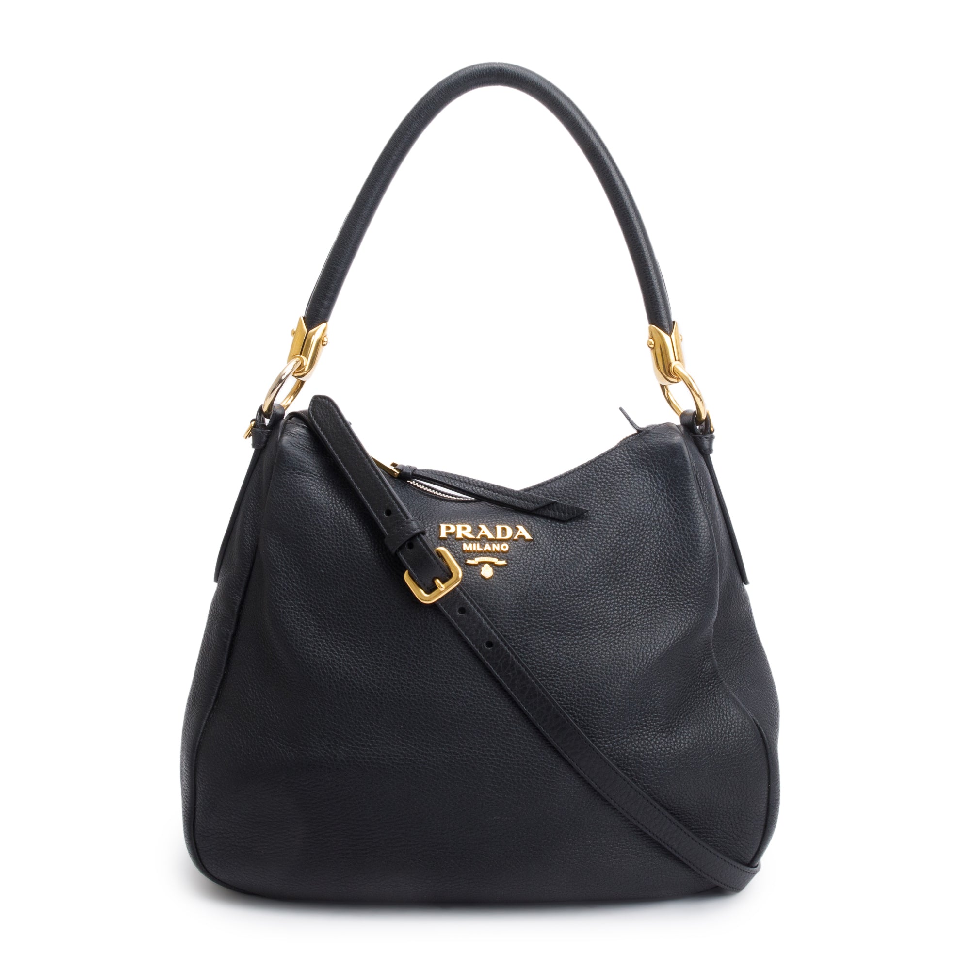 Prada Black Vitello Phenix Convertible Hobo w/ Strap