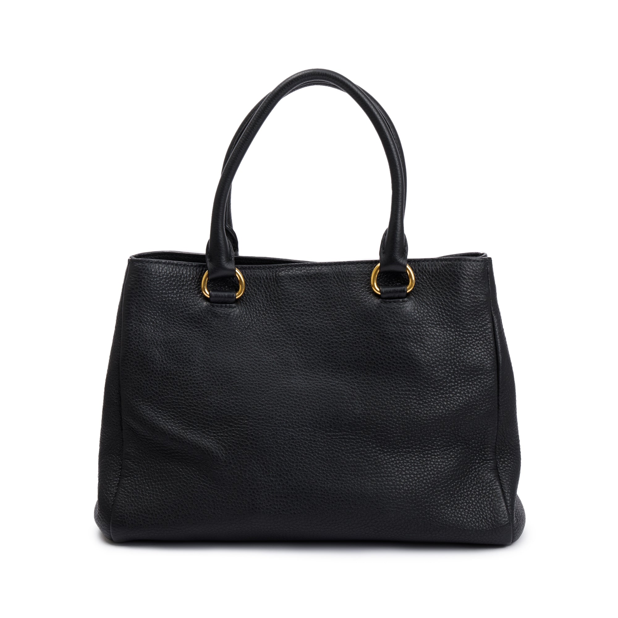 Prada Black Vitello Phenix Leather Pocket Tote w/ Strap & Authenticity Card