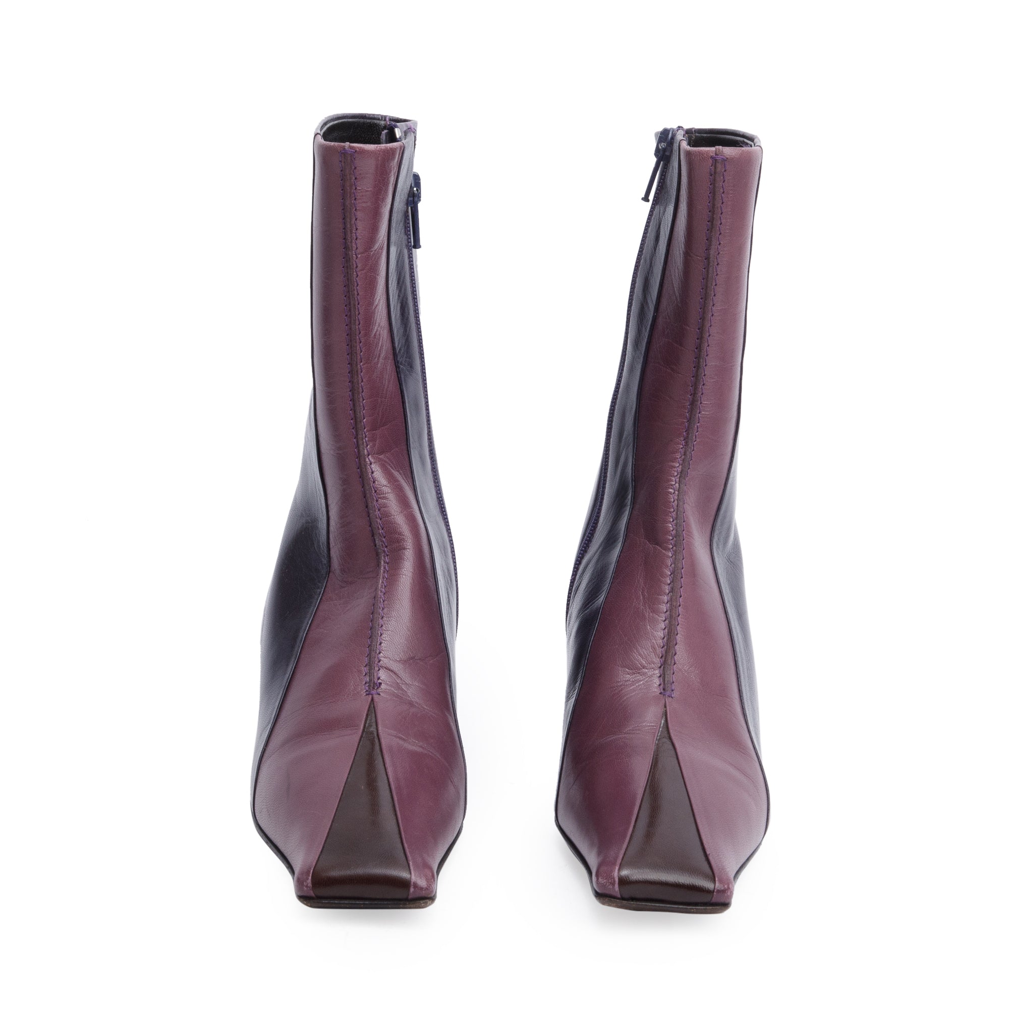 Prada Black/Purple Leather Ankle Boots, Size 37