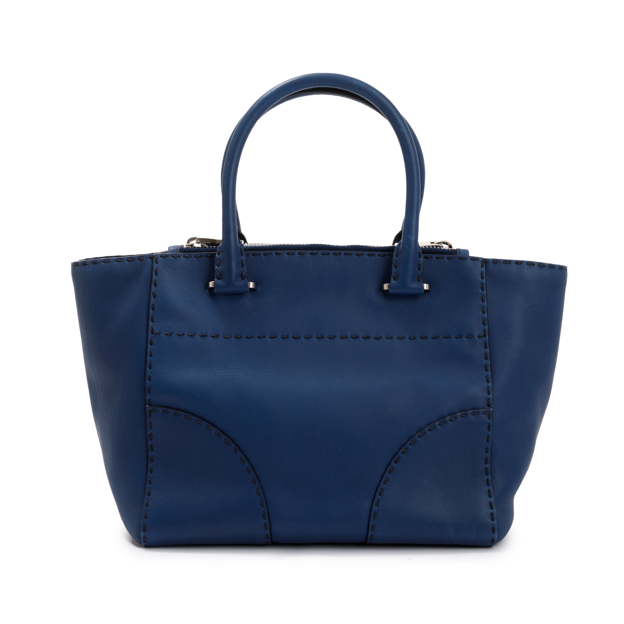 Prada Blue City Calf Small Twin Pocket Tote w/ Strap