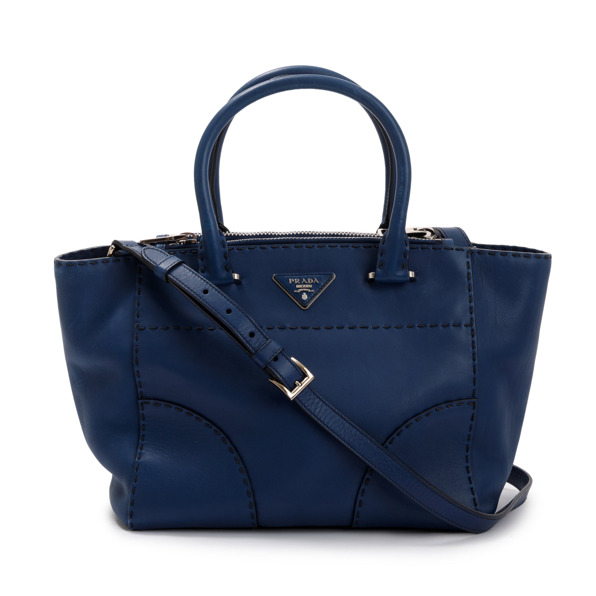 Prada Blue City Calf Small Twin Pocket Tote w/ Strap