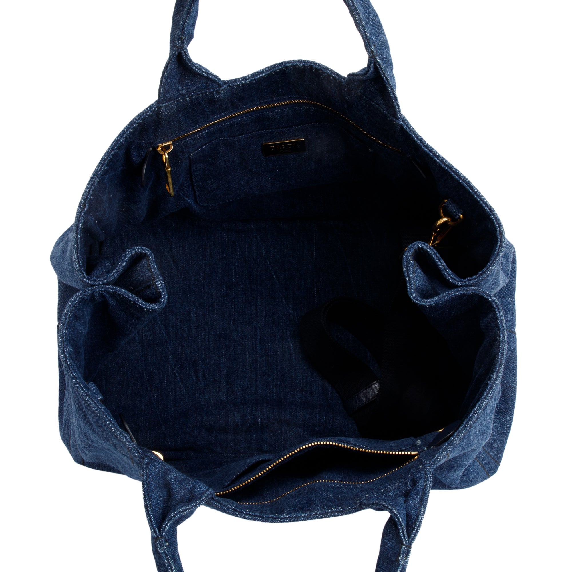 PRADA カナパ Prada Blue Denim Logo Canapa Large Tote w/ Strap – OLIVER'S