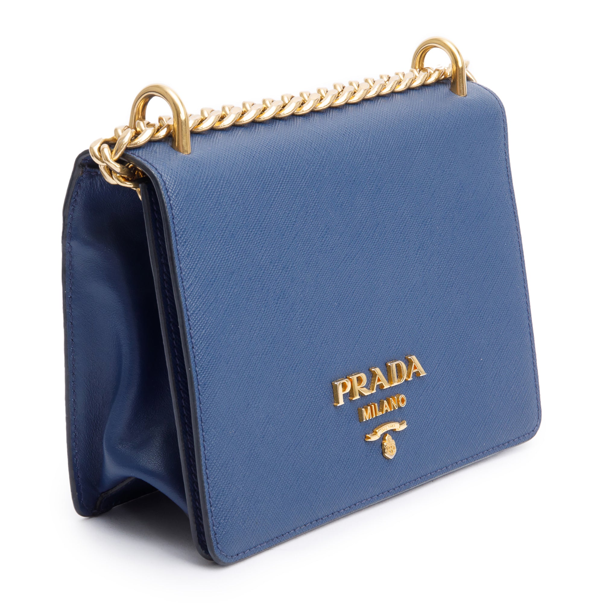 Prada Blue Saffiano Lux Chain Shoulder Bag