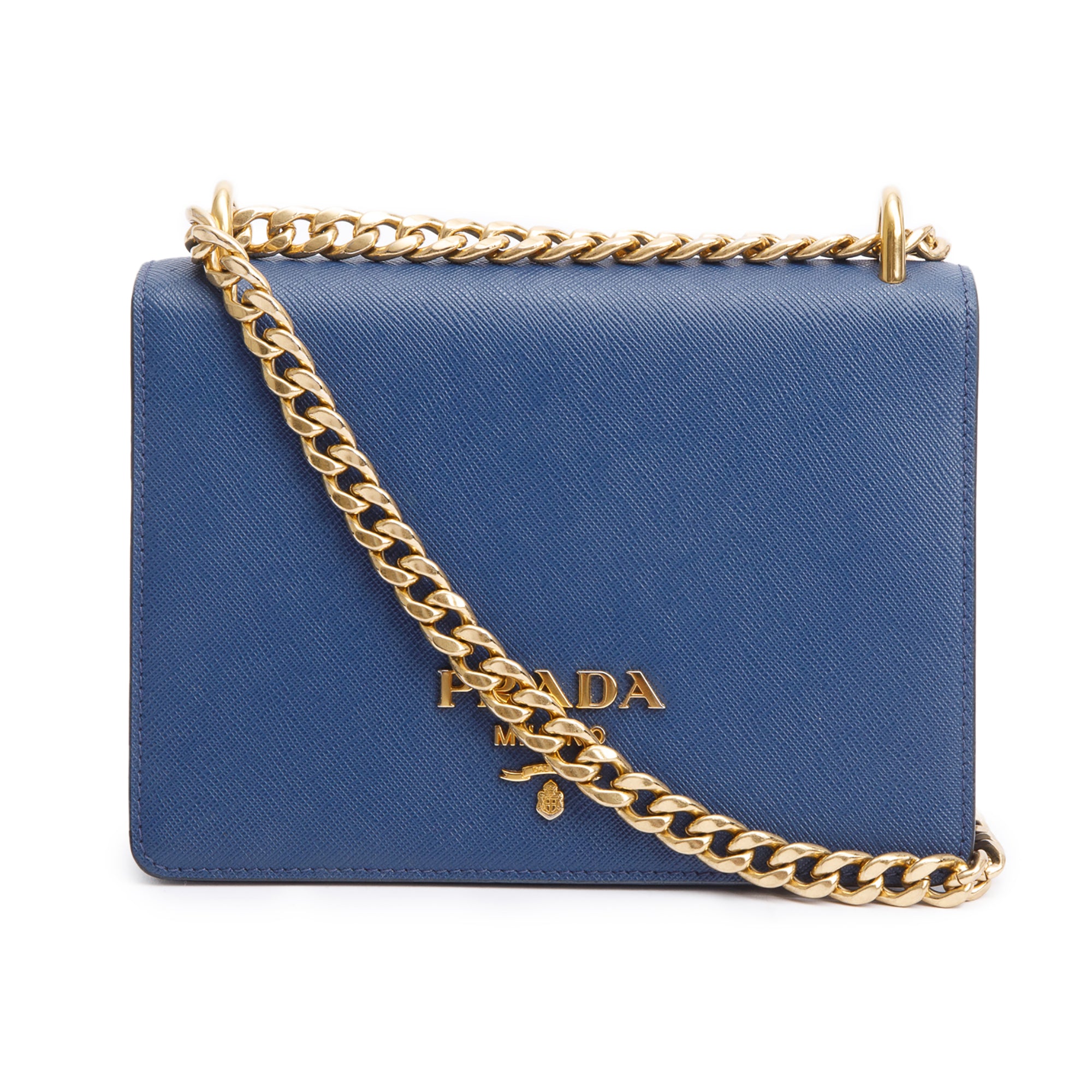 Prada Blue Saffiano Lux Chain Shoulder Bag