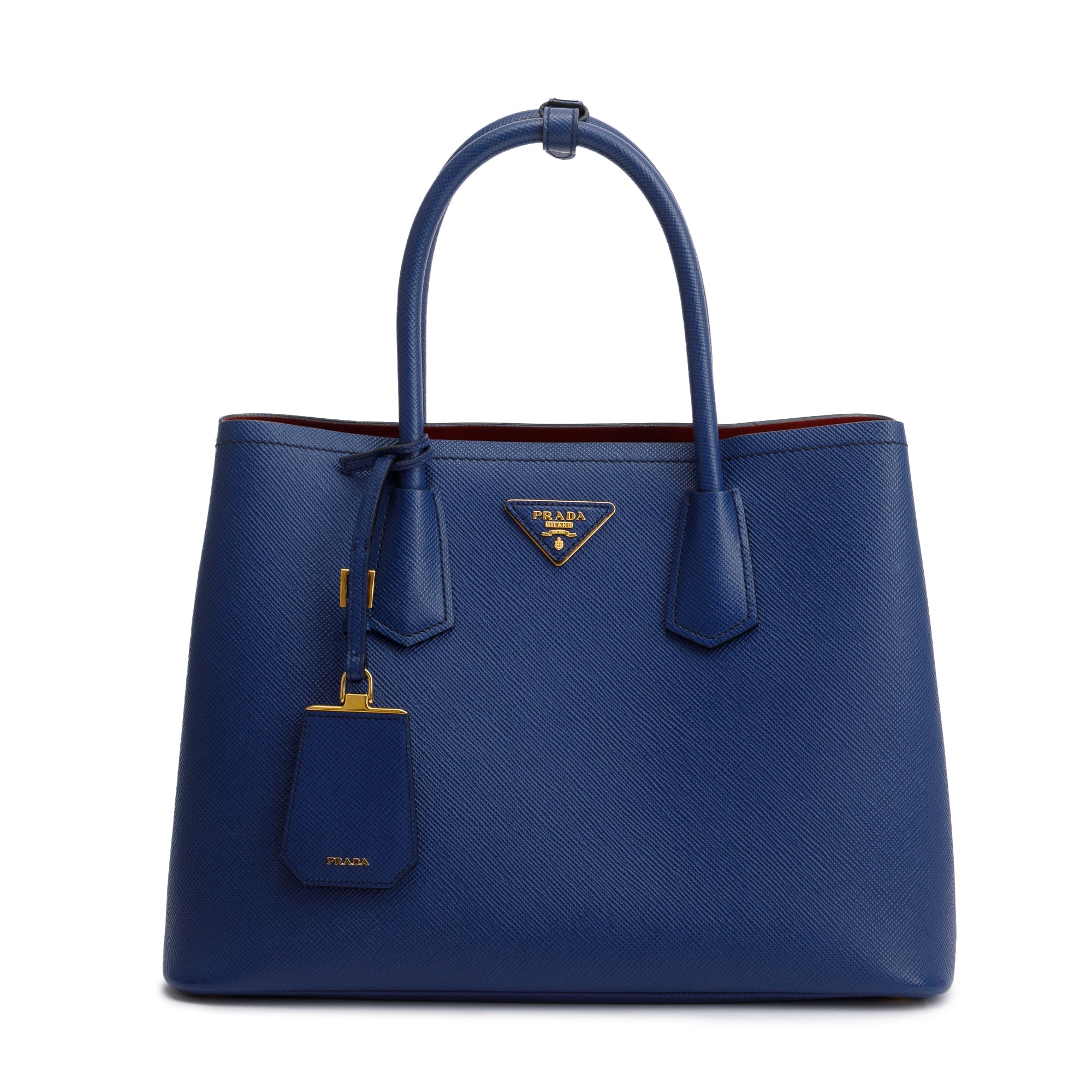 Prada Blue Saffiano Lux Medium Cuir Double Tote w/ Strap