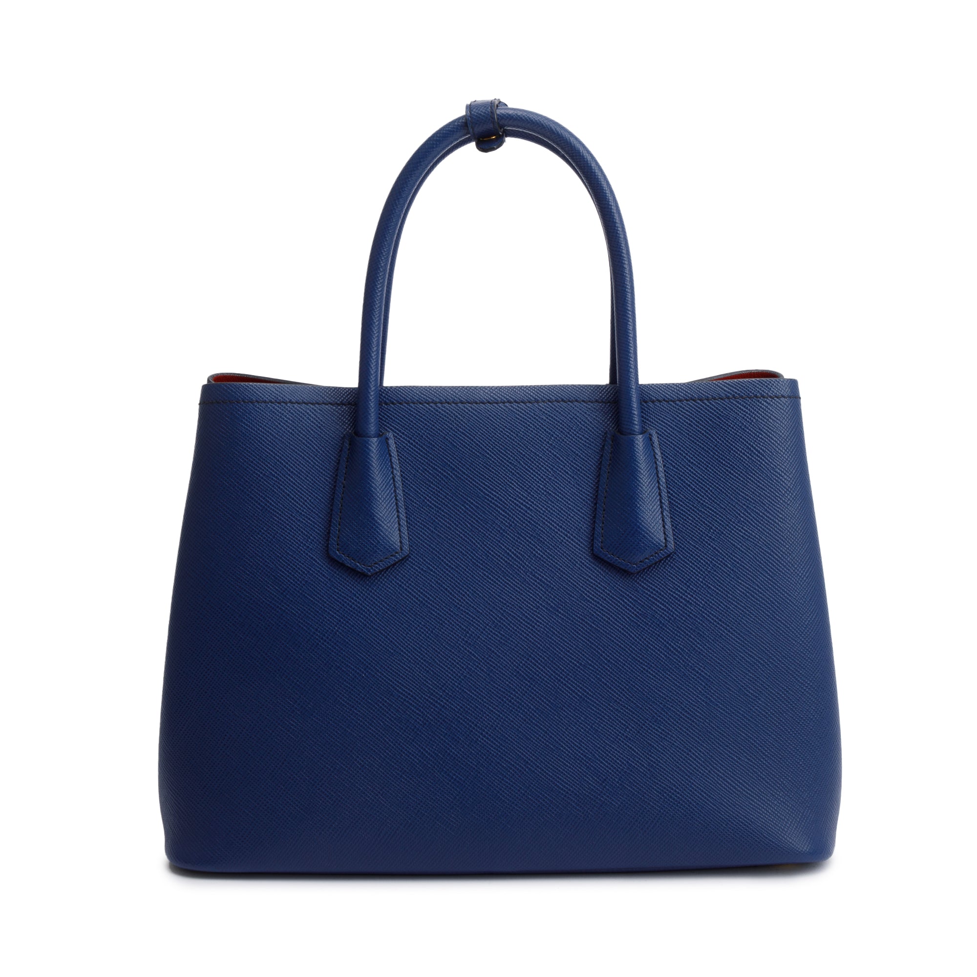 Prada Blue Saffiano Lux Medium Cuir Double Tote w/ Strap