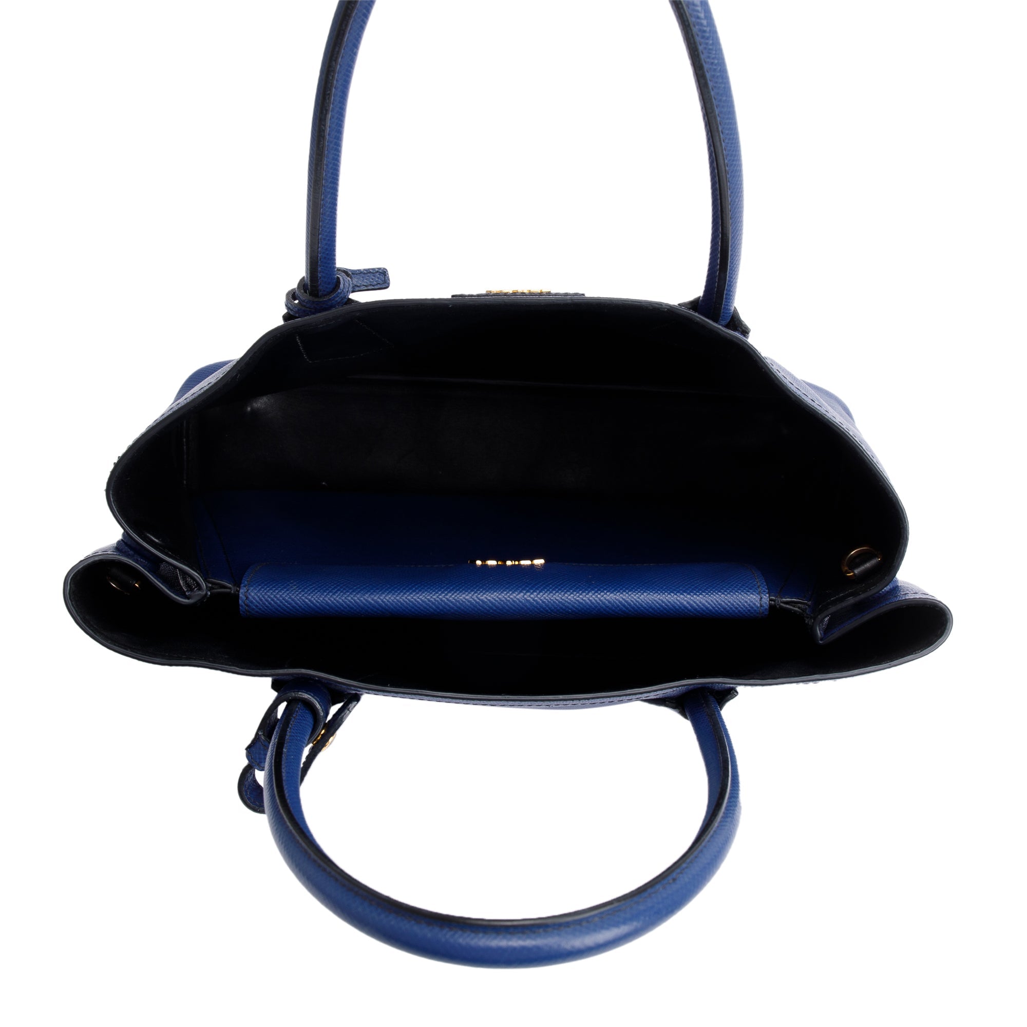 Prada Blue Saffiano Lux Medium Cuir Double Tote w/ Strap