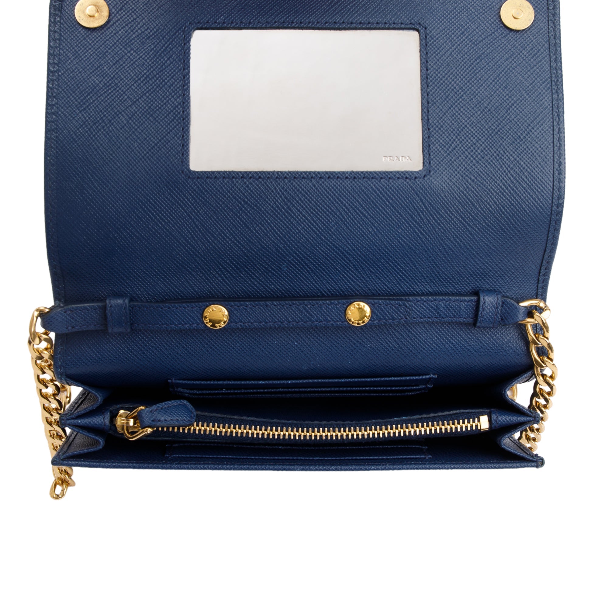 Prada Blue Saffiano Lux Wallet on Chain