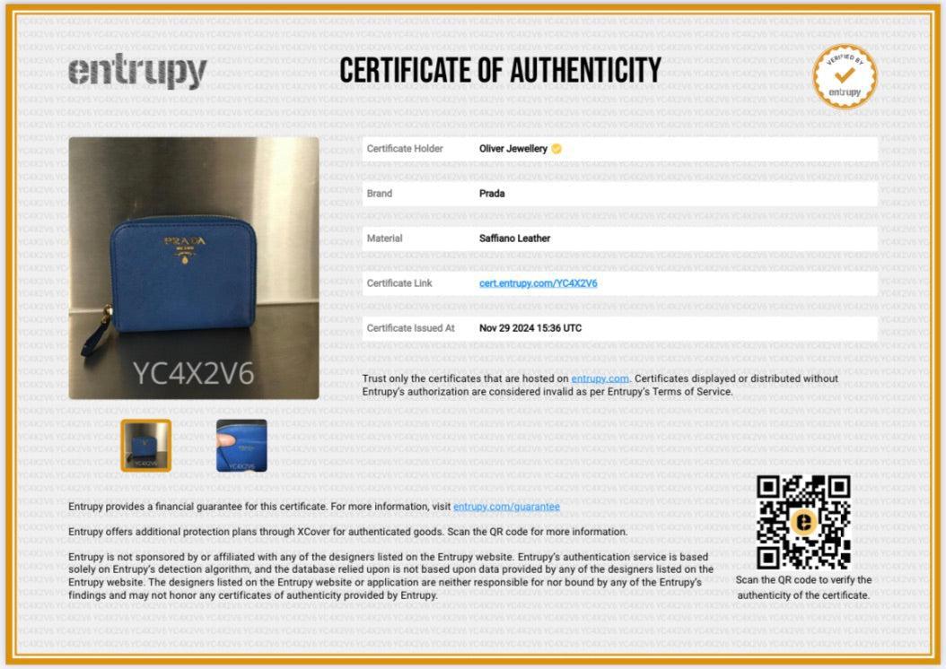 Prada Blue Saffiano Metal Zippy Coin Purse w/ Box & Authenticity Card