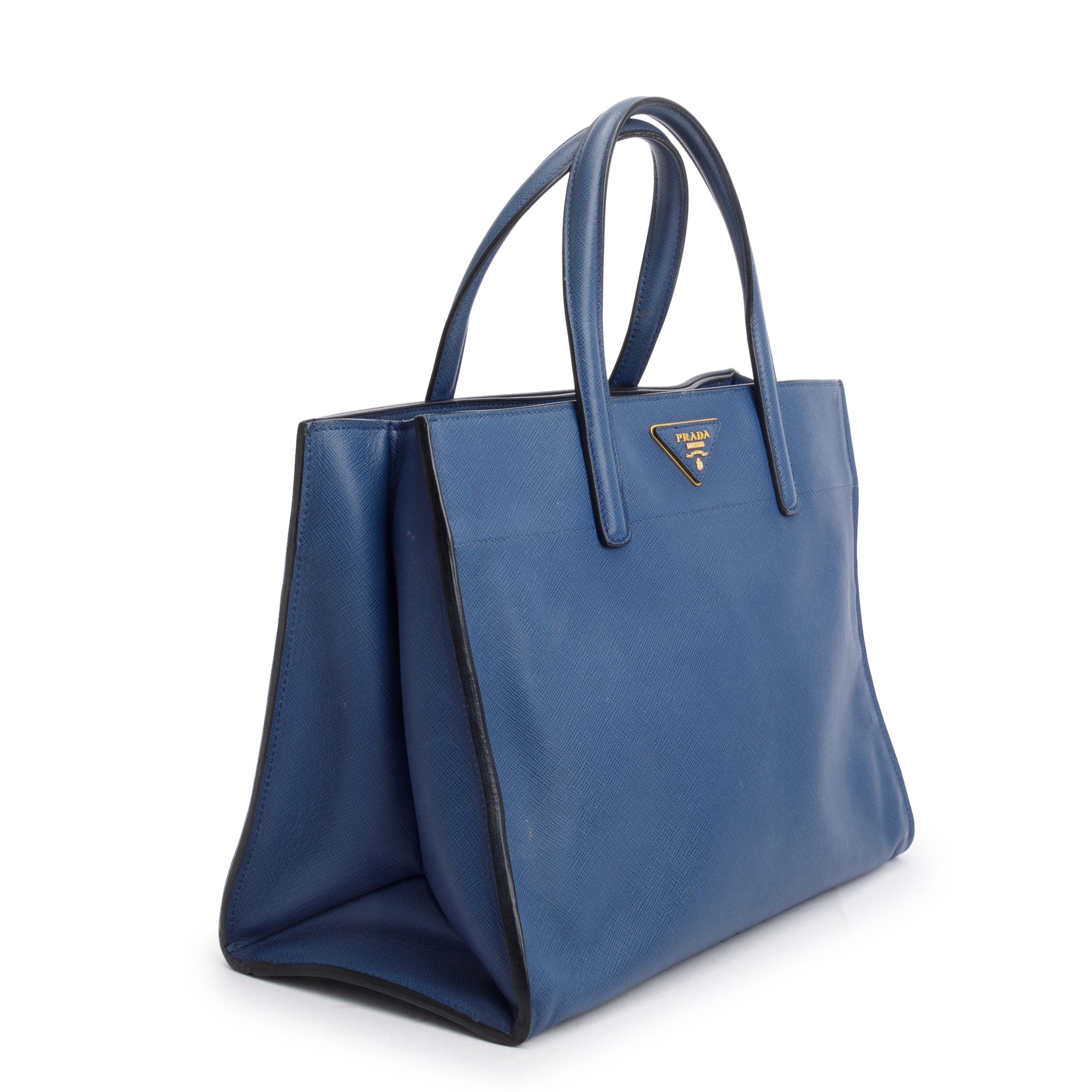 Prada Blue Saffiano Soft Leather Top Handle Tote w/ Strap & Authenticity Card