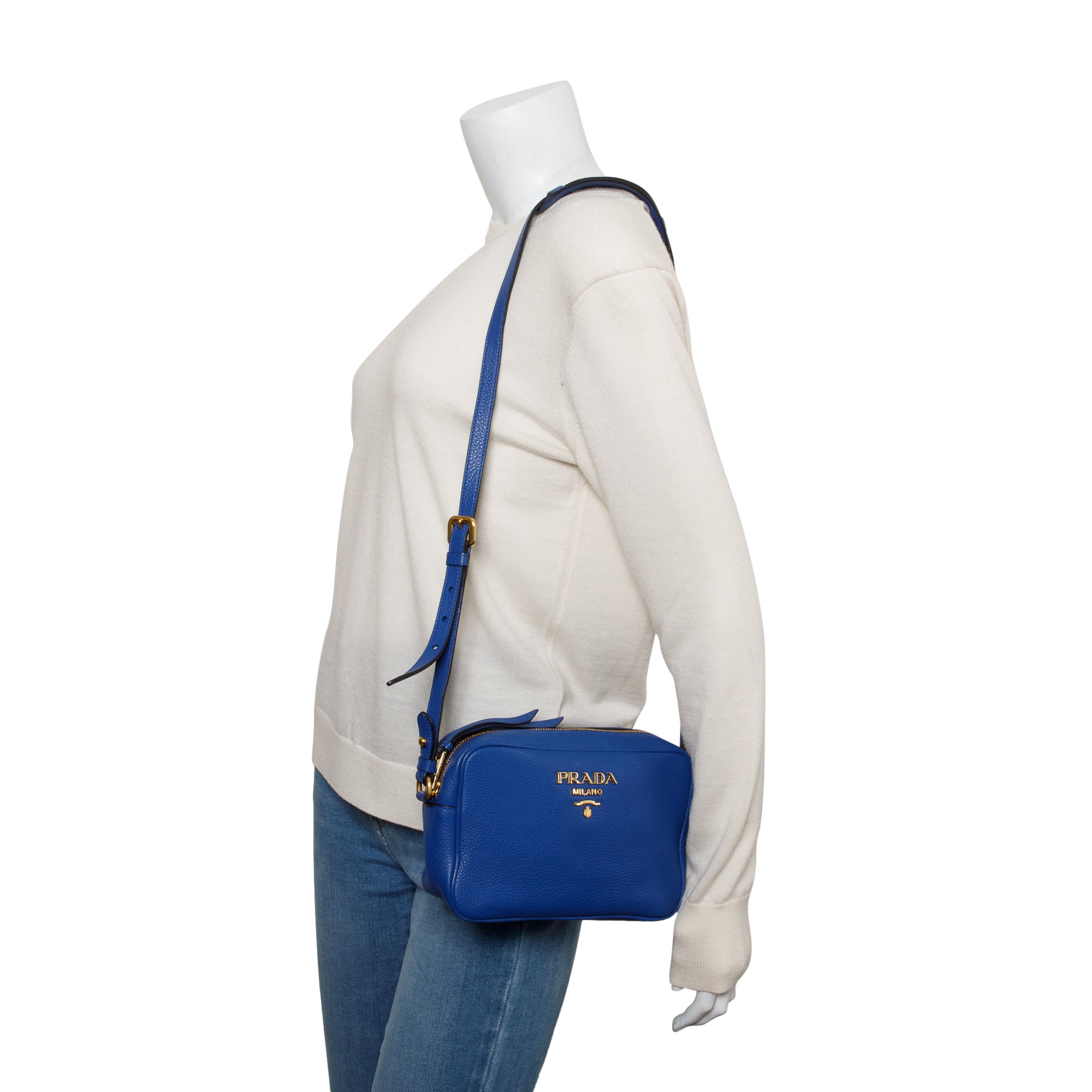 Prada Blue Vitello Daino Crossbody Bag