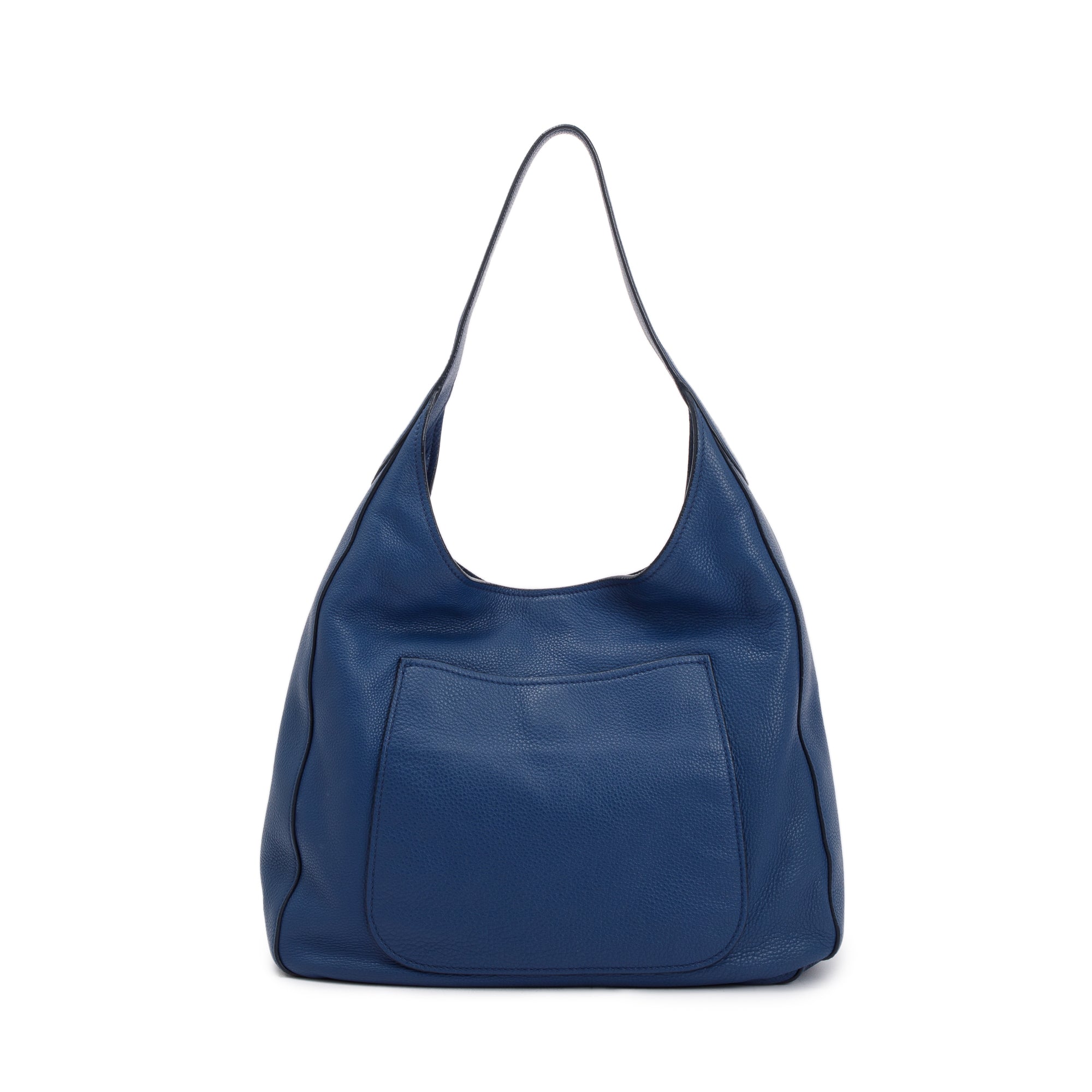 Prada Blue Vitello Daino Leather Pocket Hobo Bag