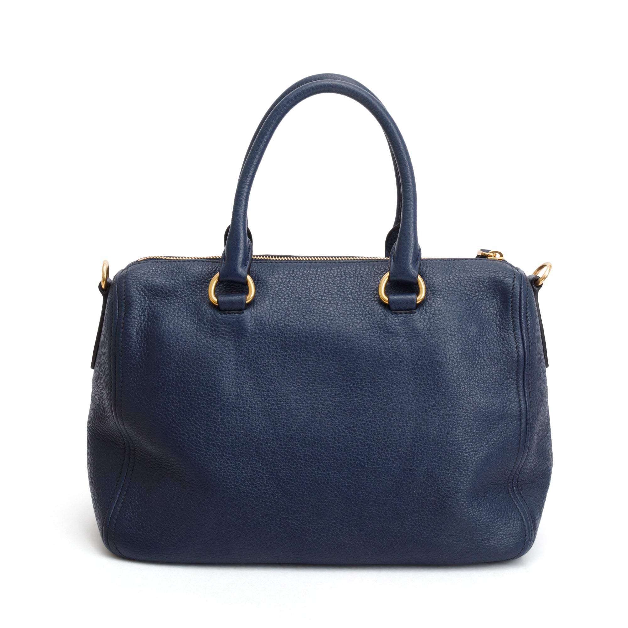 Prada Blue Vitello Phenix Leather Bauletto w/ Strap, Receipt & Authenticity Card