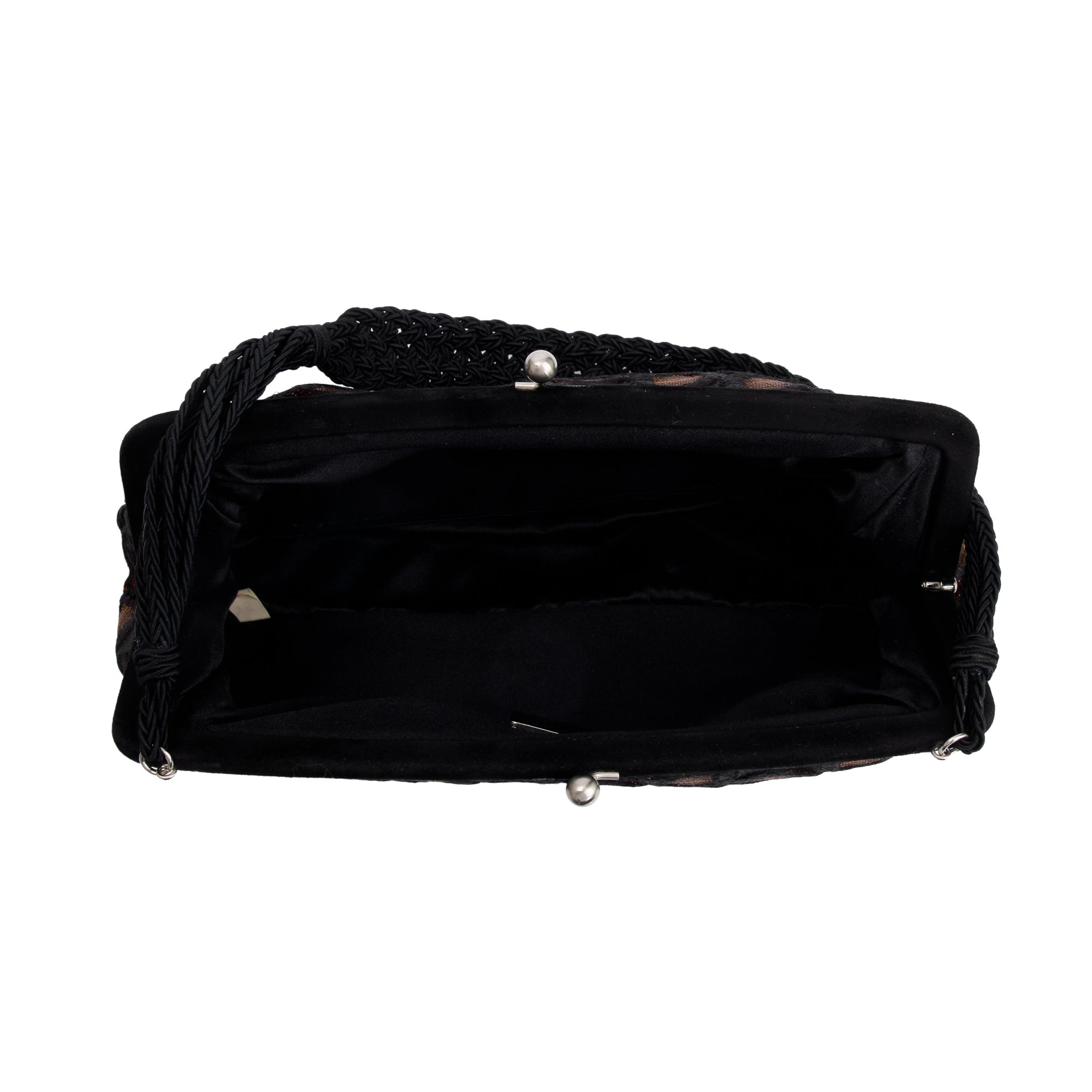 Prada Brown/ Beige Embroidered Satin Black Velvet Raso Frame Bag