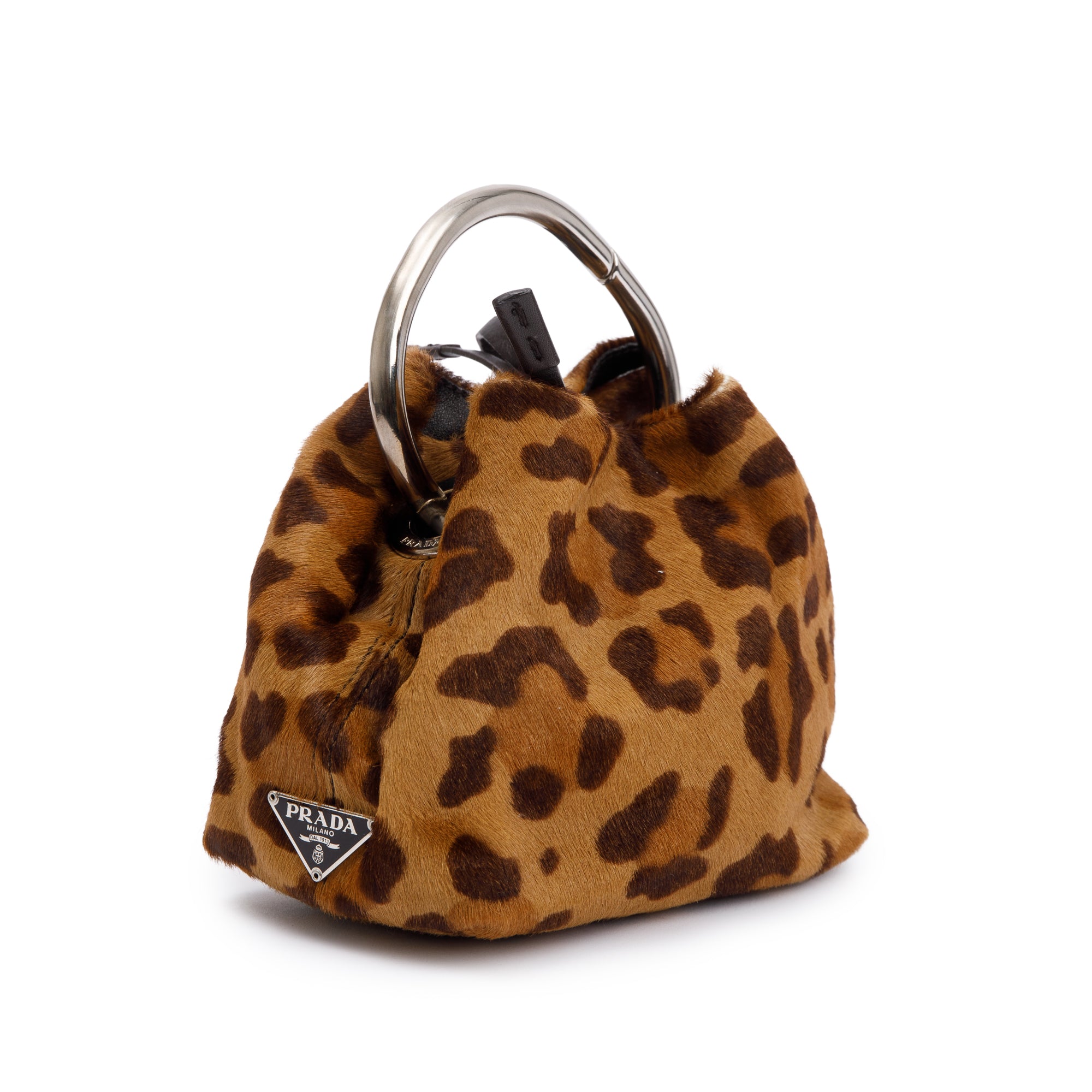 Prada Brown Cavallino Leopard Print Ring Handle Bag w/ Authenticity Card