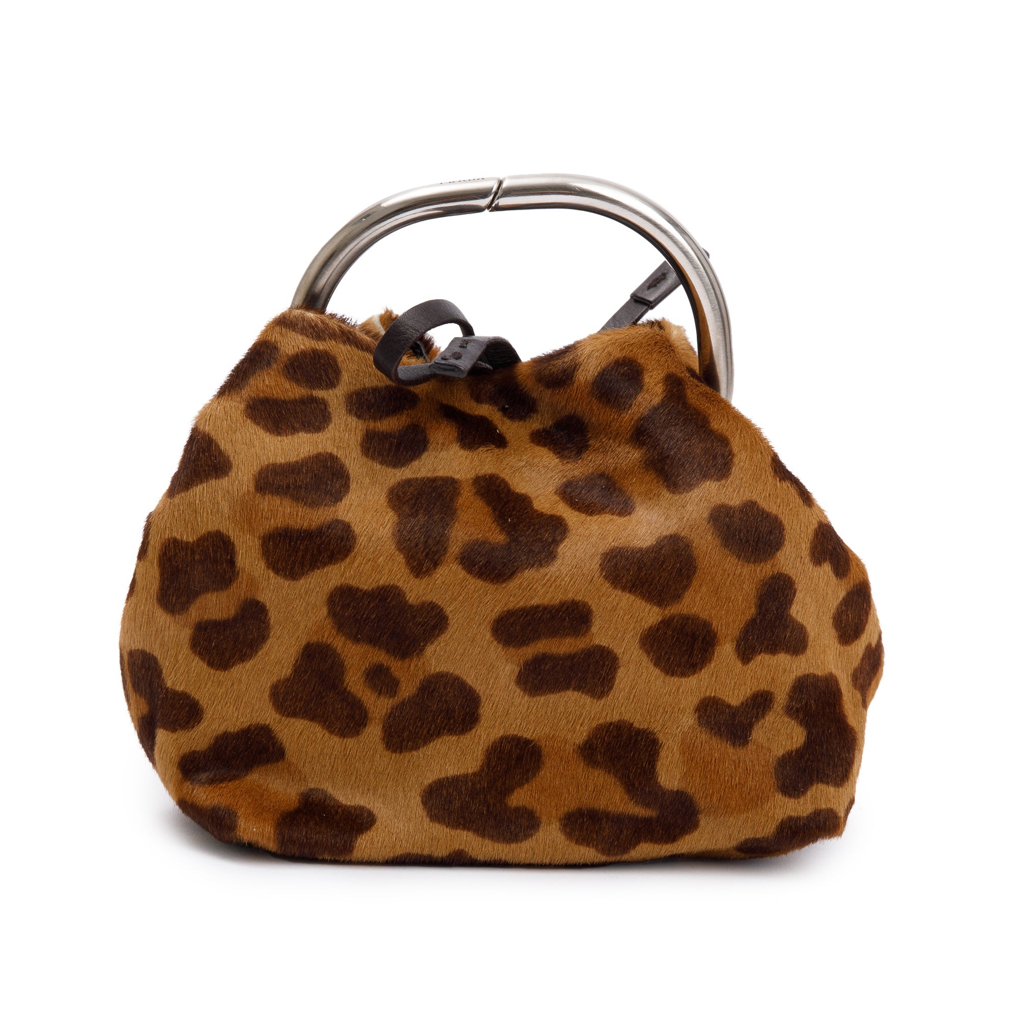 Prada Brown Cavallino Leopard Print Ring Handle Bag w/ Authenticity Card