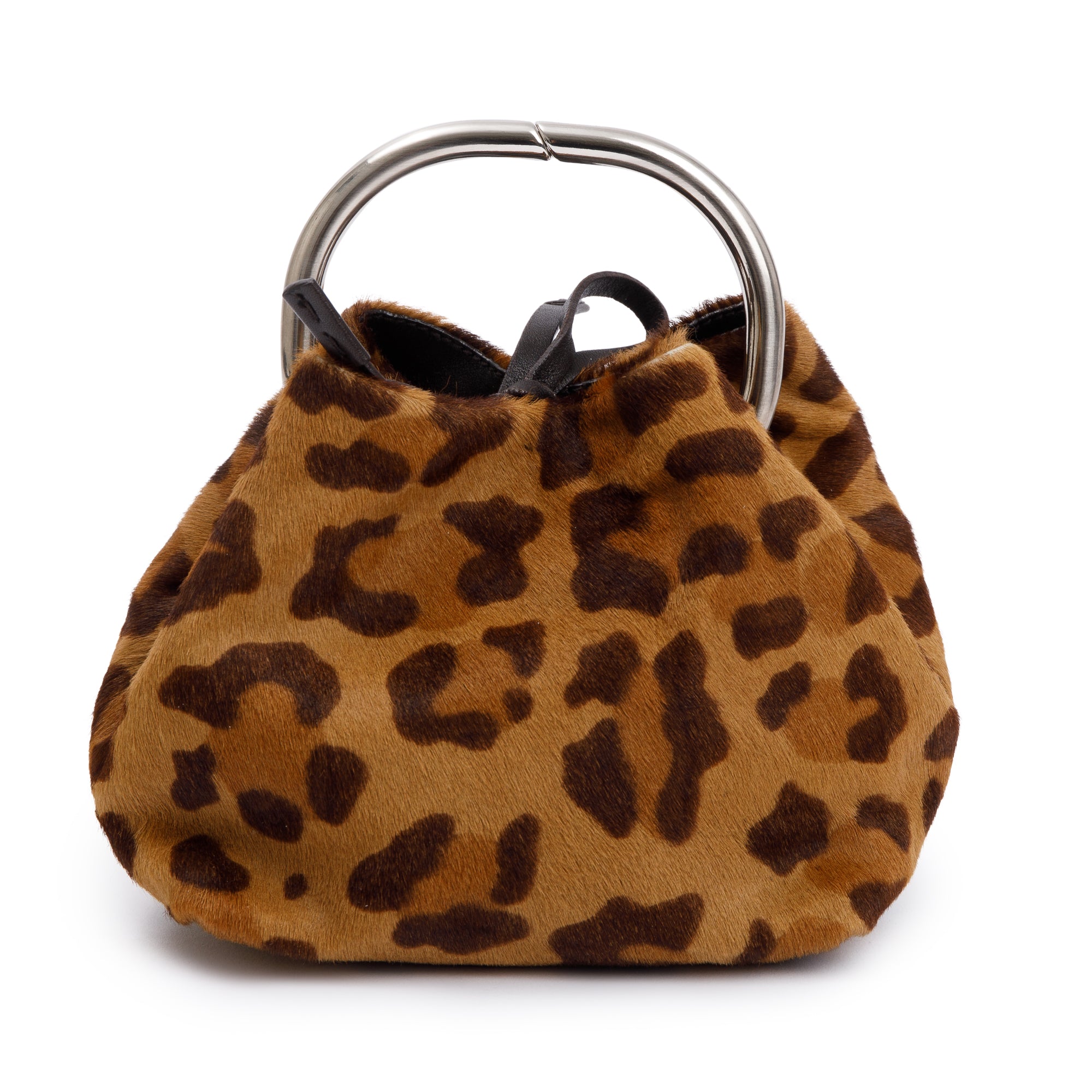Prada Brown Cavallino Leopard Print Ring Handle Bag w/ Authenticity Card