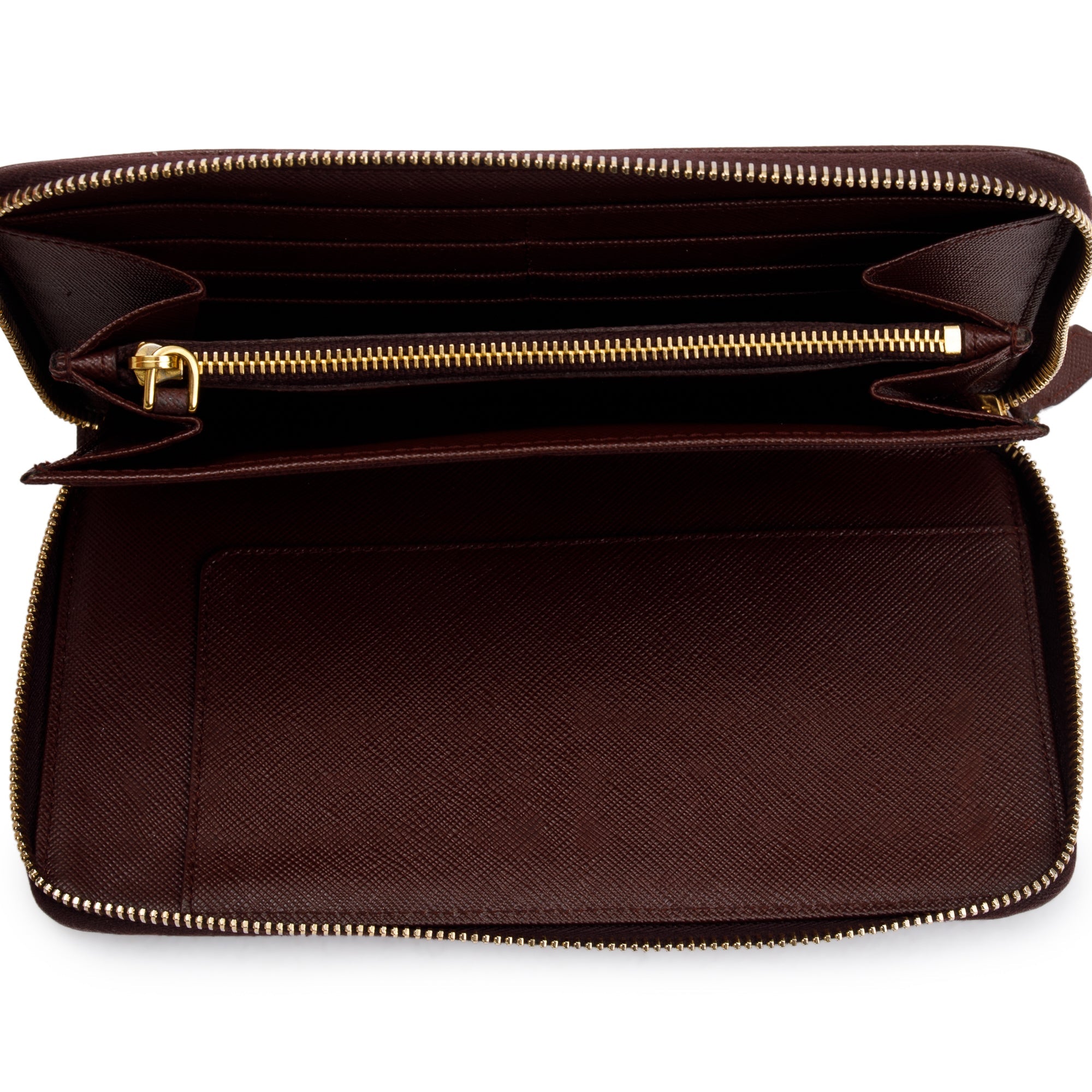 Prada Brown Saffiano Leather Zip Around Wallet