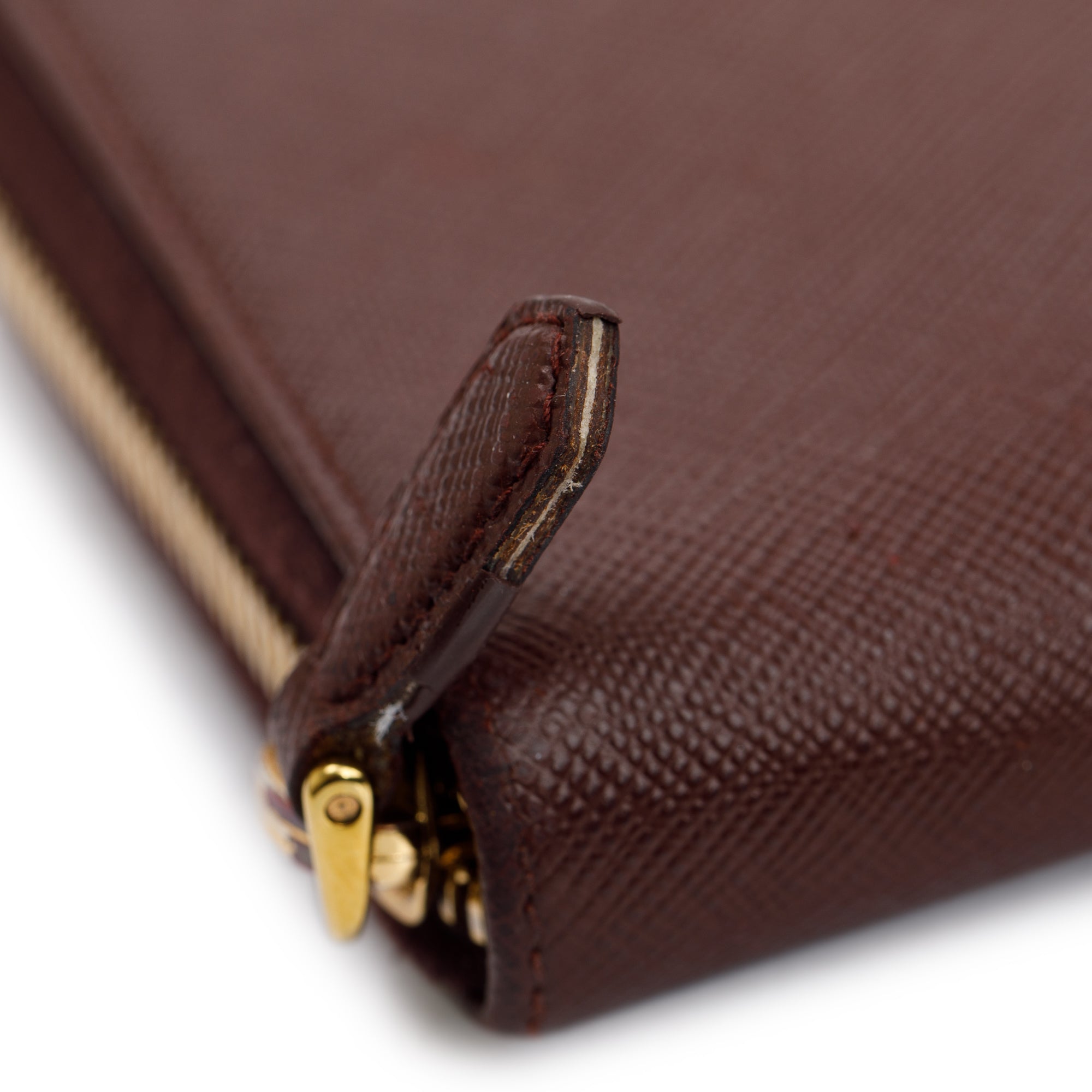 Prada Brown Saffiano Leather Zip Around Wallet