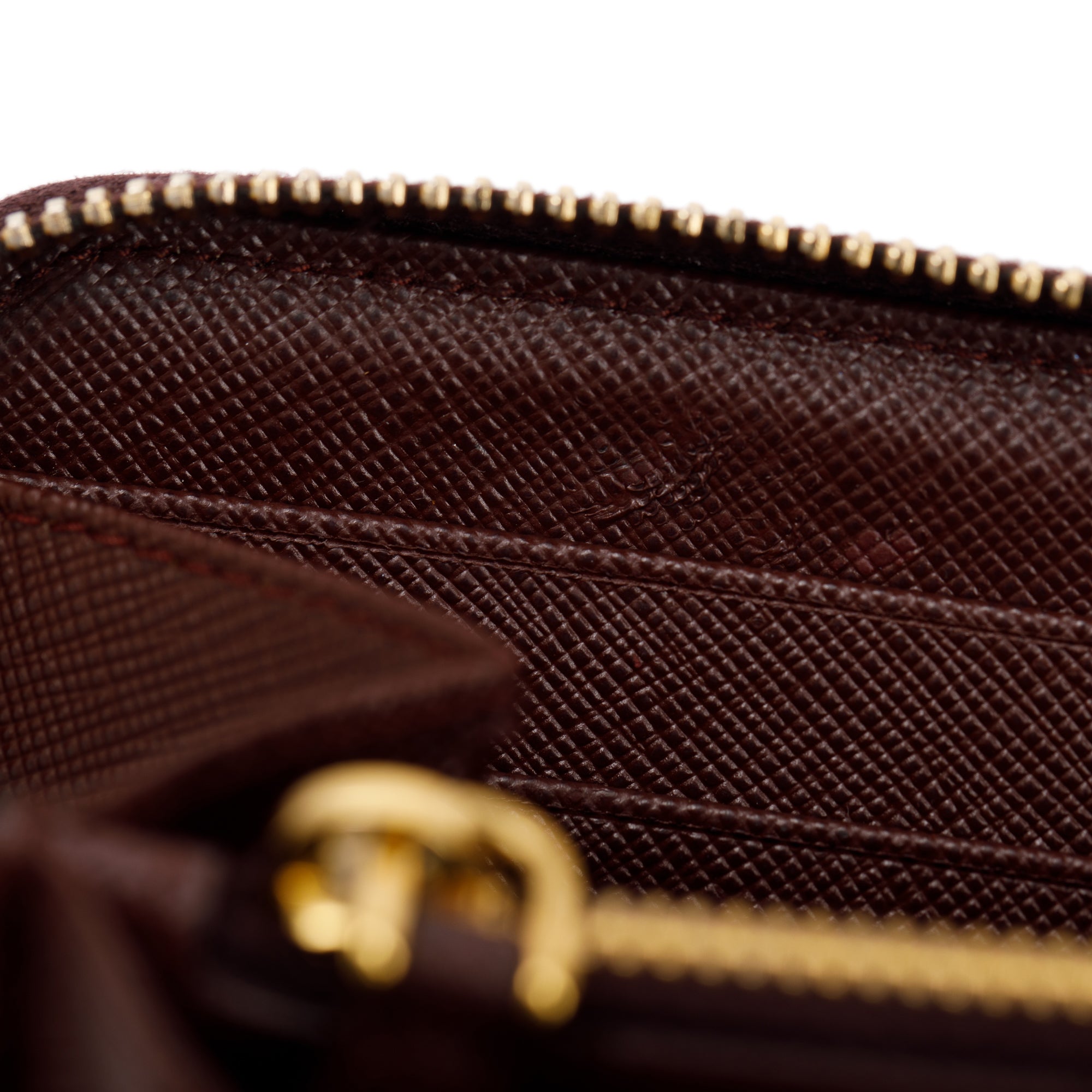 Prada Brown Saffiano Leather Zip Around Wallet