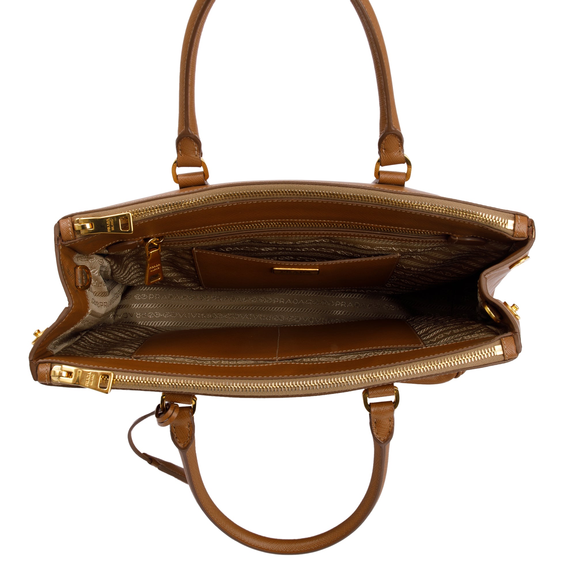 Prada Brown Saffiano Lux Medium Double Zip Galleria Tote w/ Strap