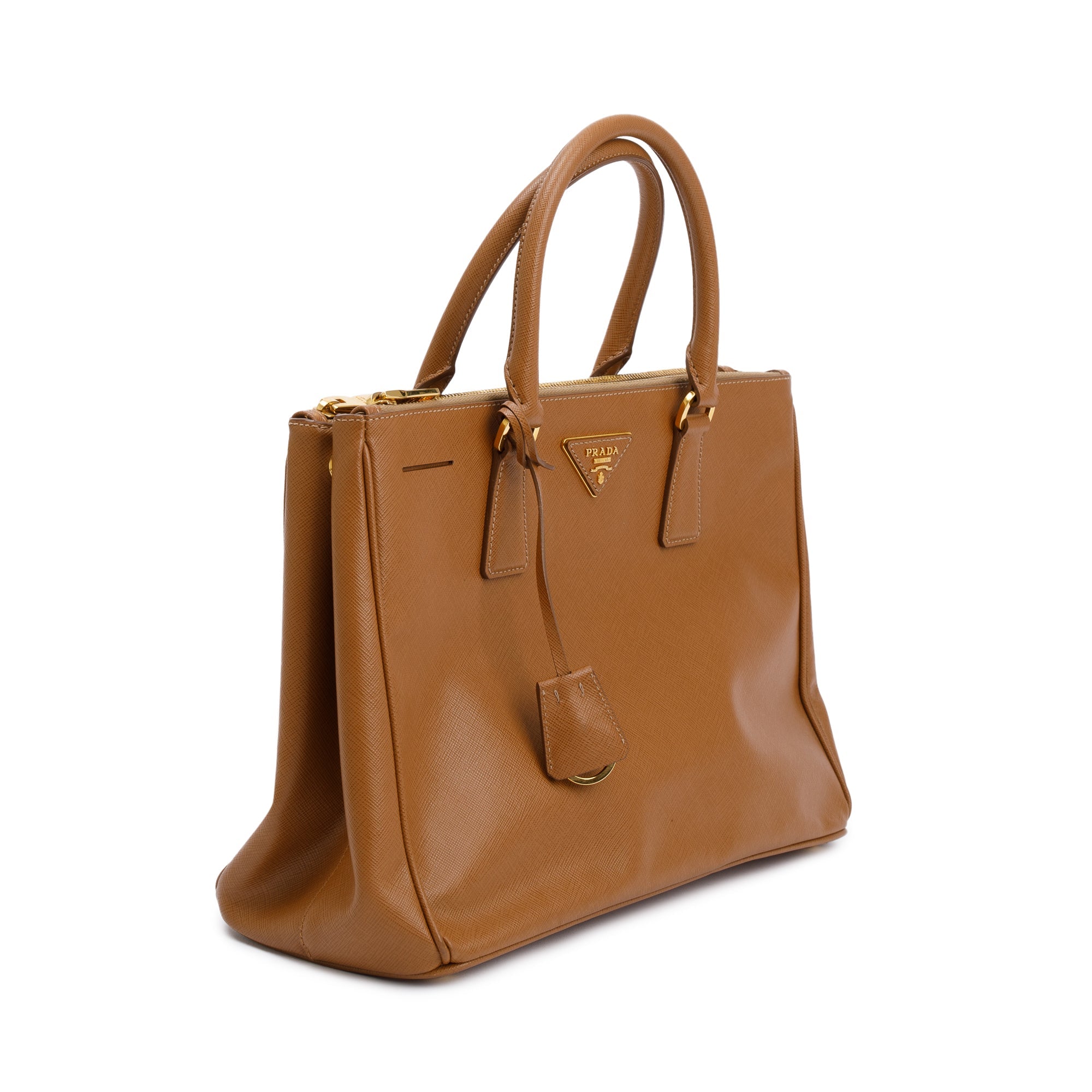Prada Brown Saffiano Lux Medium Double Zip Galleria Tote w/ Strap