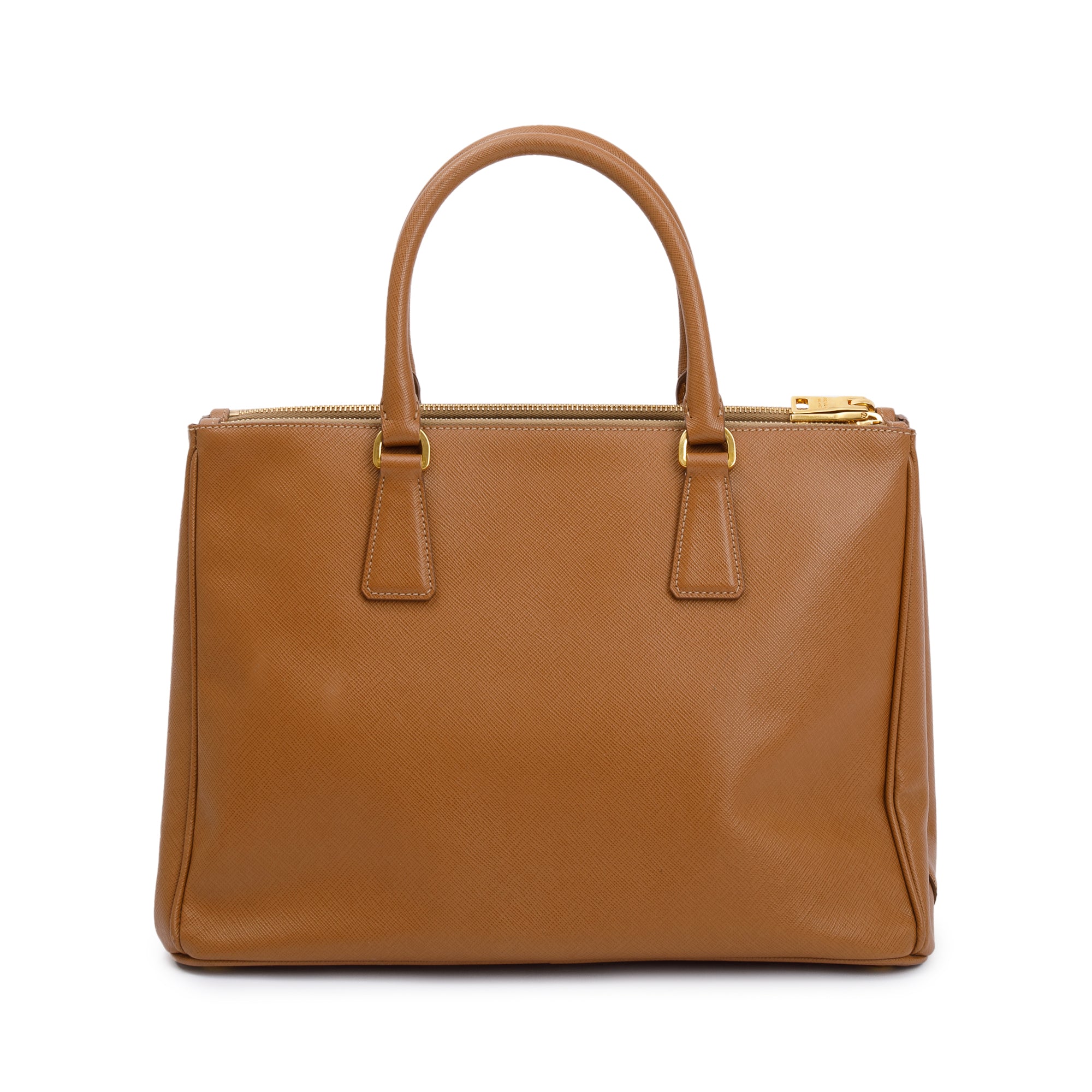 Prada Brown Saffiano Lux Medium Double Zip Galleria Tote w/ Strap